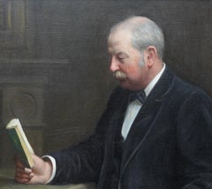 Portrait of a Man Reading in an Interior - British Edwardian art oil painting