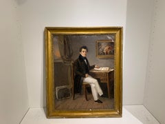 Portrait of a Man, Small Gilt Framed Oil on Canvas Painting of Vertical Format