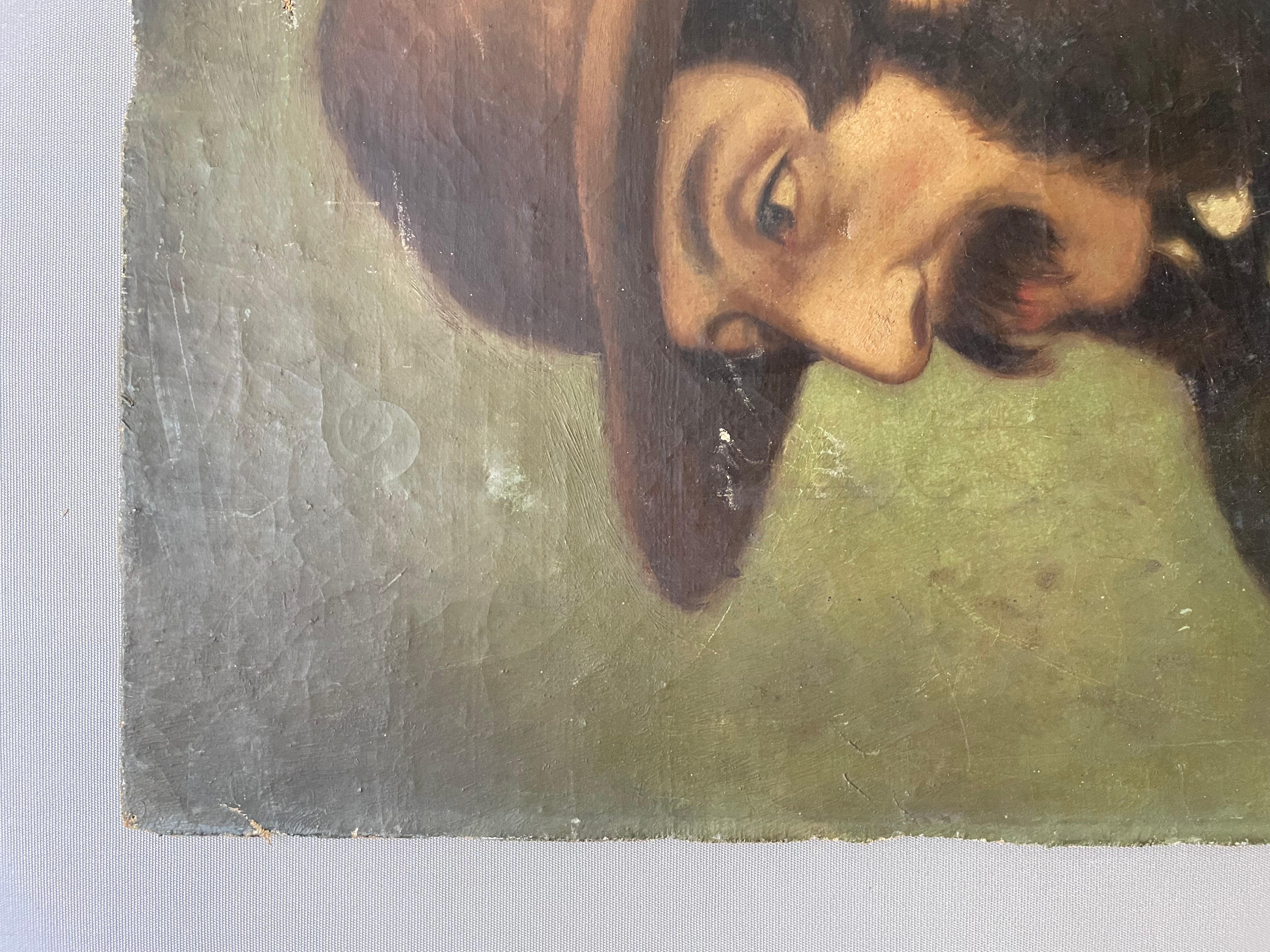 Portrait d'un homme au chapeau, huile sur toile, fin du XIXe siècle - Marron Portrait Painting par Unknown