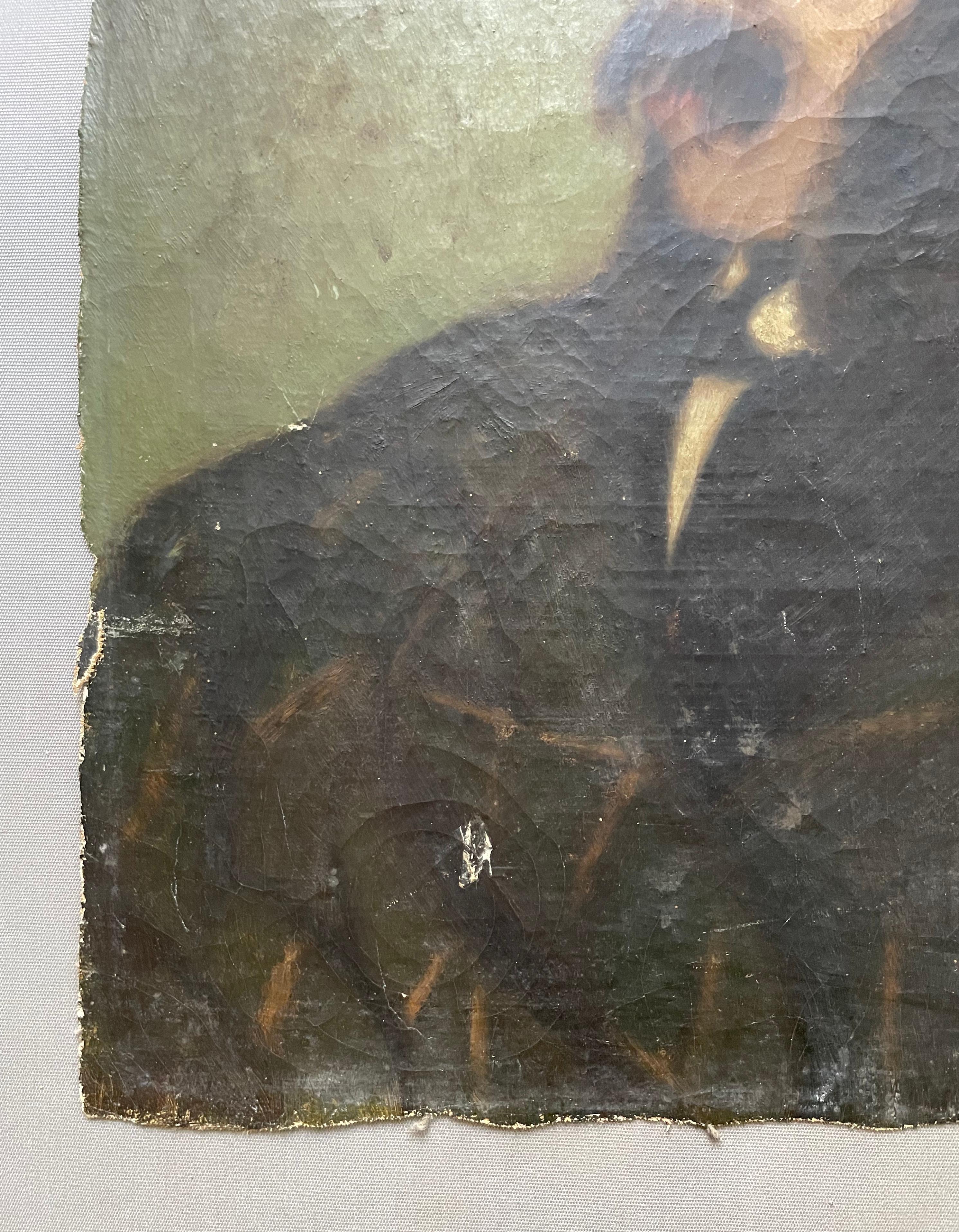 Portrait d'un homme au chapeau, huile sur toile, fin du XIXe siècle en vente 2