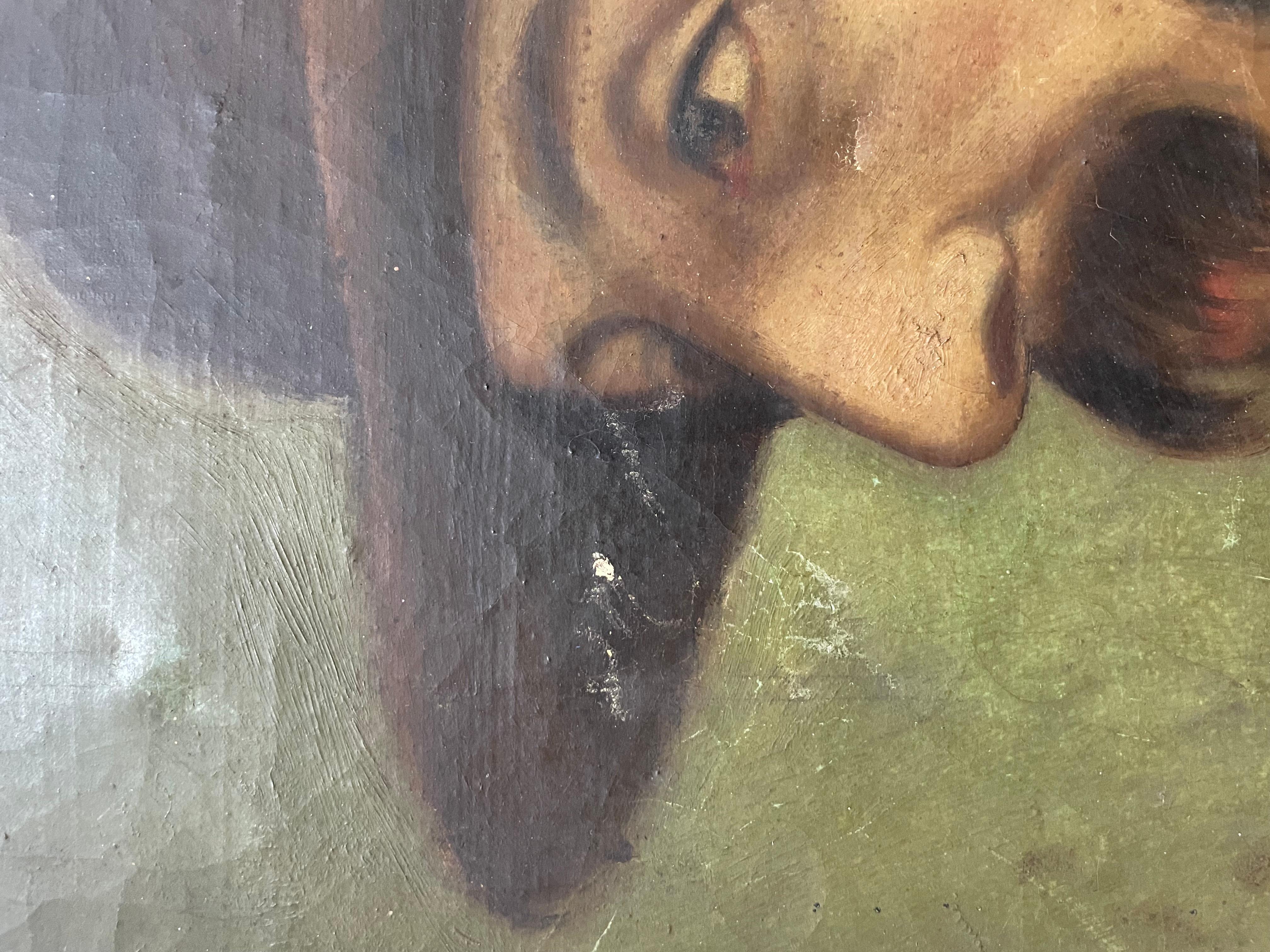 Portrait d'un homme au chapeau, huile sur toile, fin du XIXe siècle en vente 5