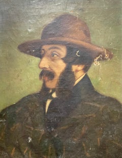 Ritratto di uomo con cappello, olio su tela, fine XIX secolo