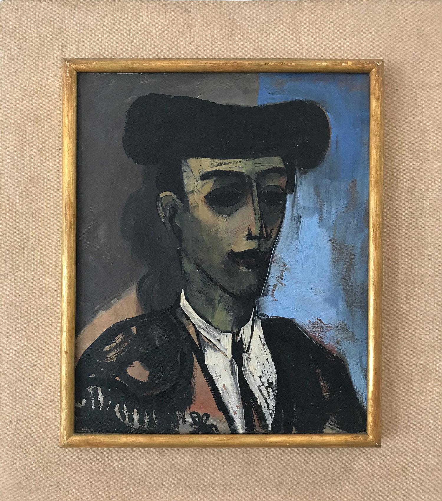 Unknown Portrait Painting - "Portrait of a Matador" Post-Impressionism French Oil In Style of Bernard Buffet