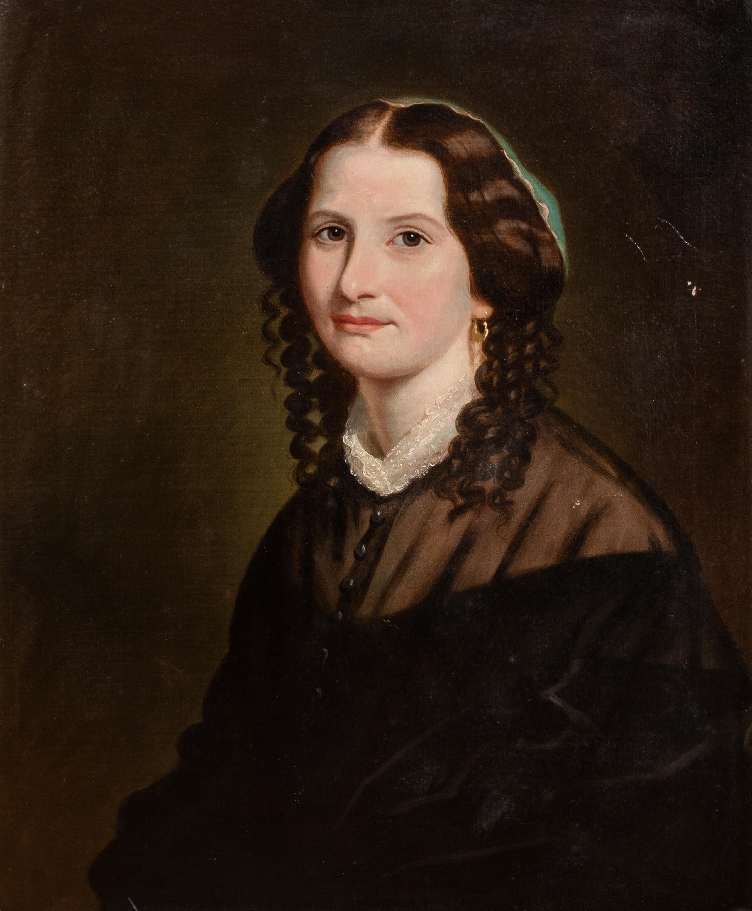Porträt einer Miss Anna Davenport, datiert 1853, Porträt  Charles V BOND (19. Jahrhundert) (Schwarz), Portrait Painting, von Unknown