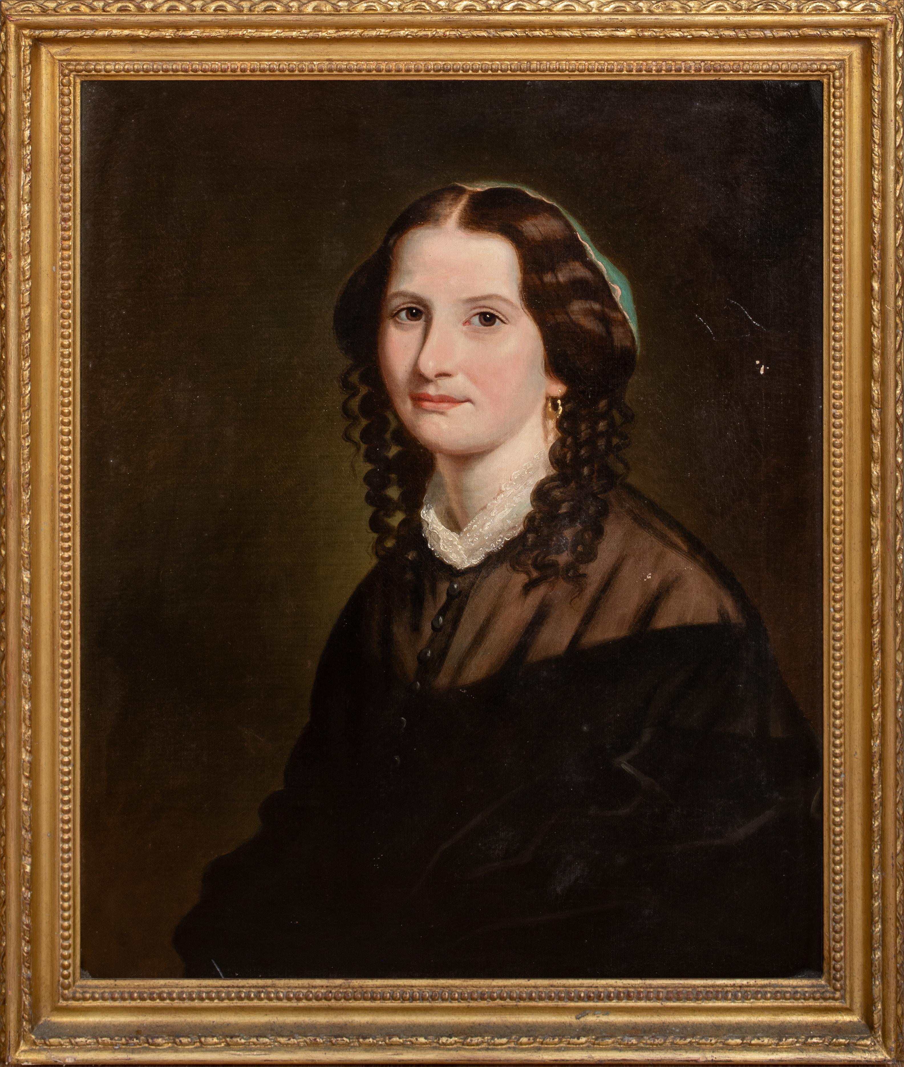 Unknown Portrait Painting – Porträt einer Miss Anna Davenport, datiert 1853, Porträt  Charles V BOND (19. Jahrhundert)