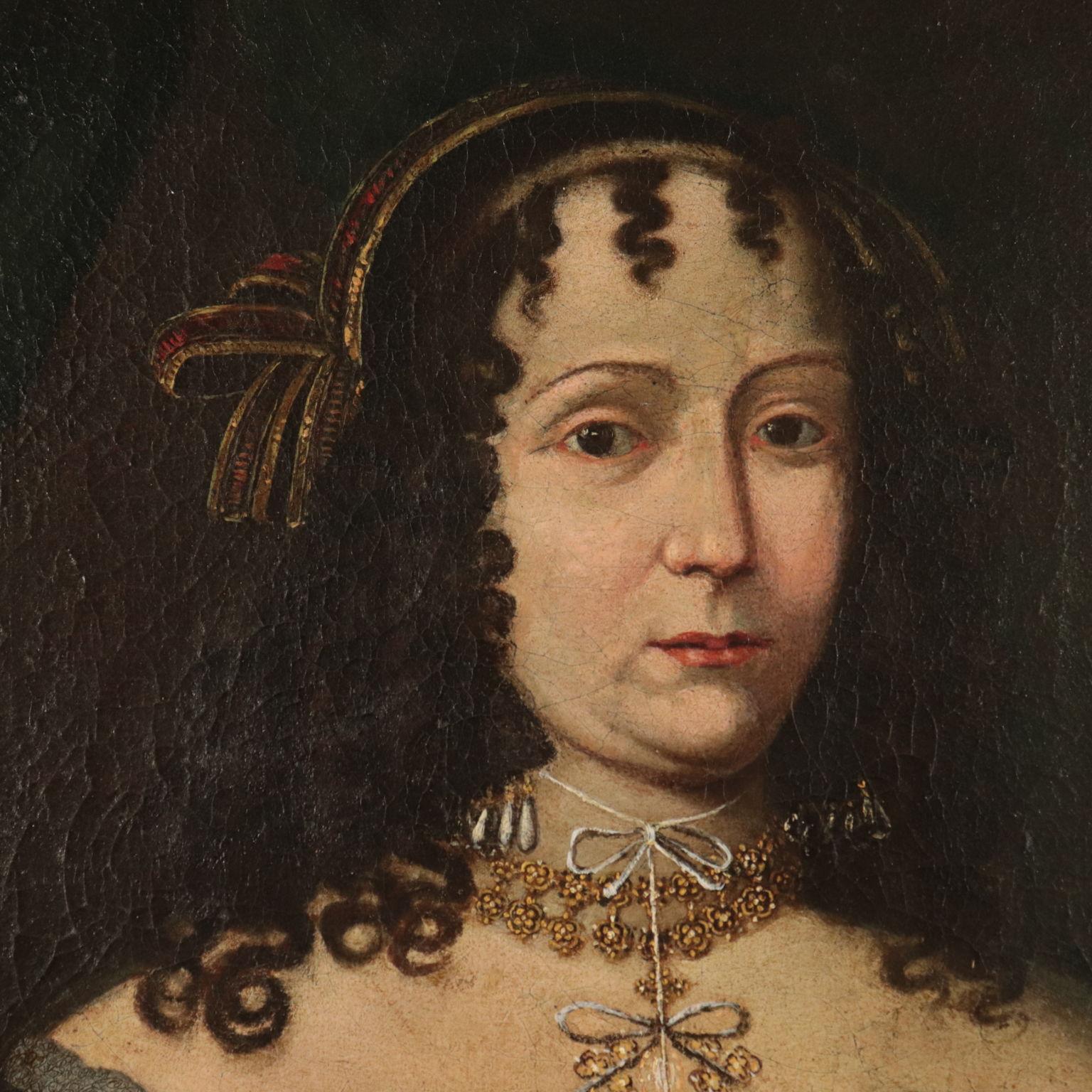 Portrait of a Noblewoman, Oil on Canvas, 17th Century - Black Portrait Painting by Unknown