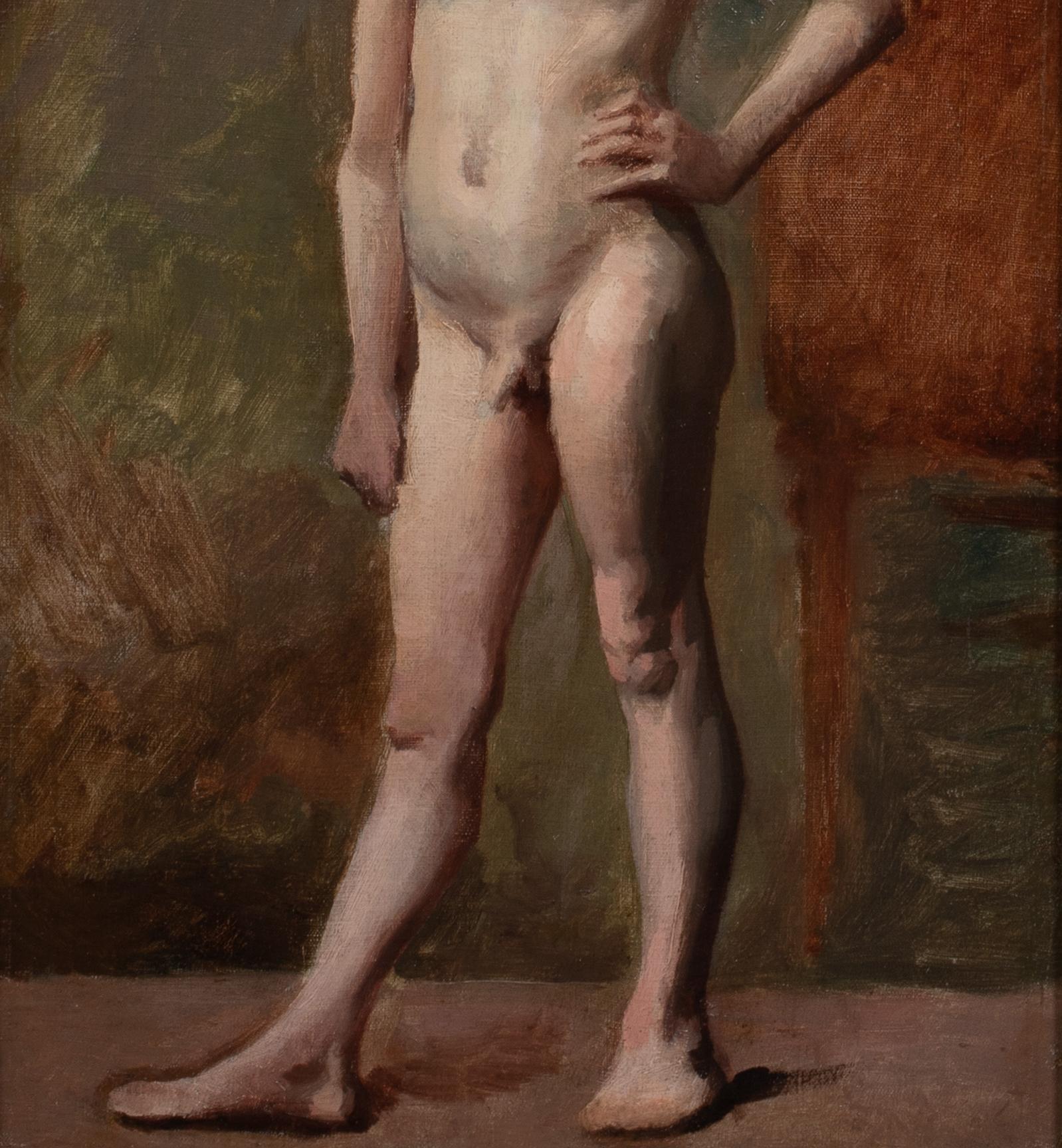 Portrait d'un garçon nu, début du 20e siècle

cercle de Henry Scott Tuke (1858-1929)

Vers 1910, école anglaise, portrait de studio en pied d'un garçon nu, huile sur toile marouflée sur carton. Excellente qualité et condition du début du 20ème