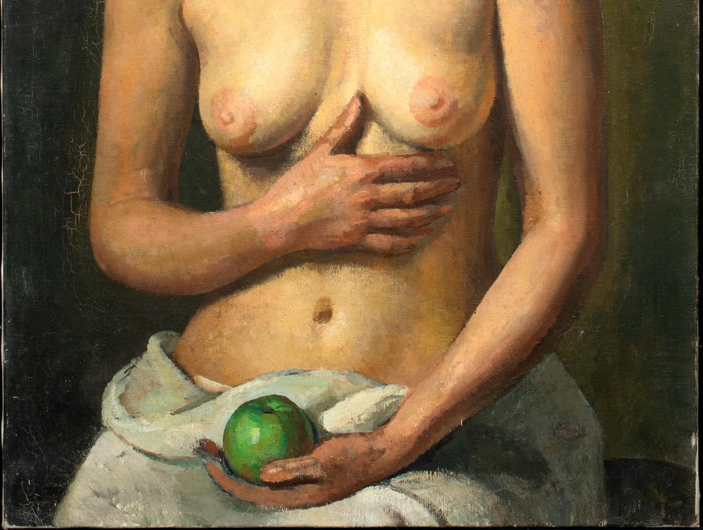 Portrait Of A Nude Holding An Apple, early 20th Century  - Painting by Unknown