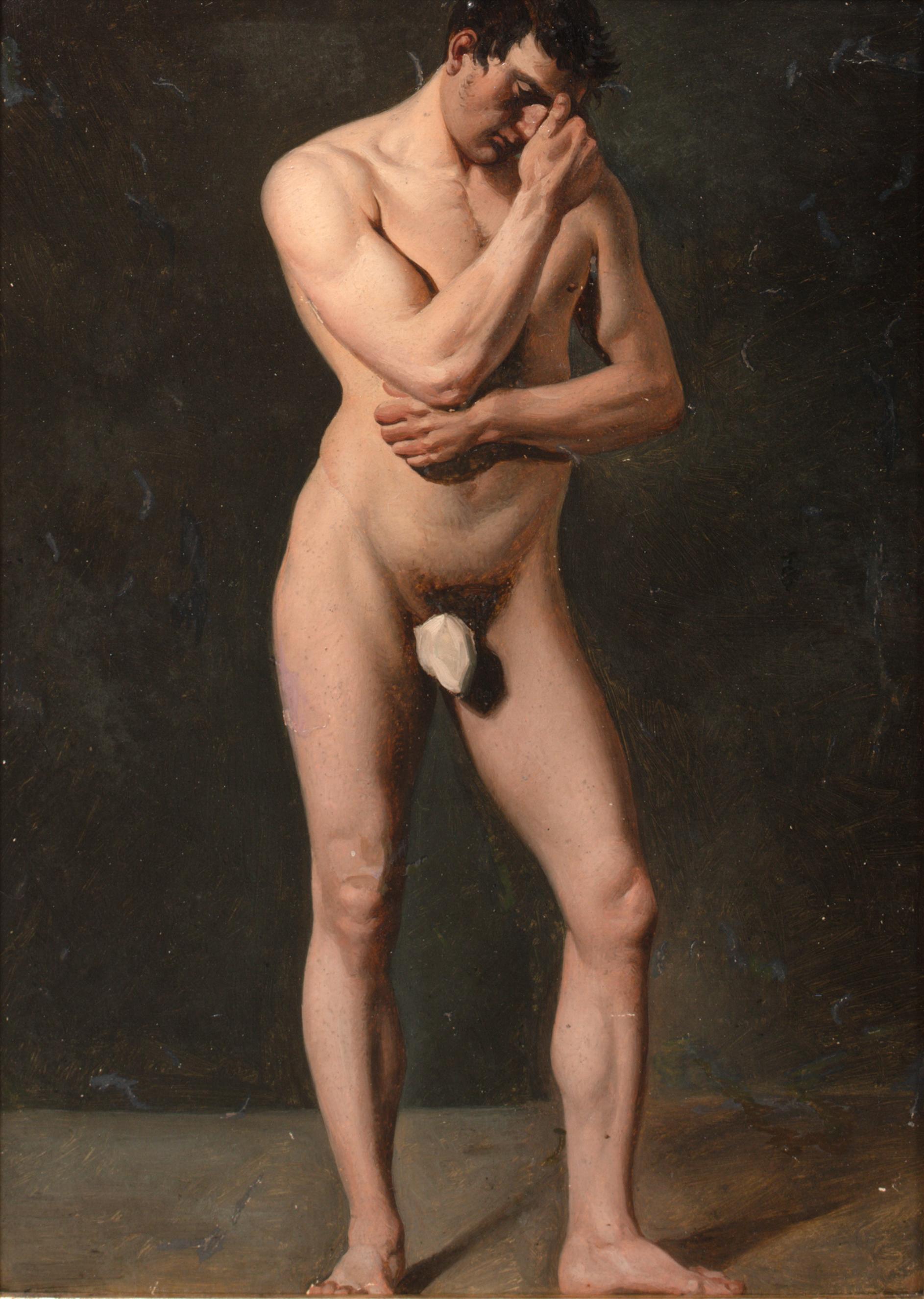 Portrait d'un homme nu, XVIIIe siècle École de Jacques-Louis David (1748-1825) - Marron Portrait Painting par Unknown