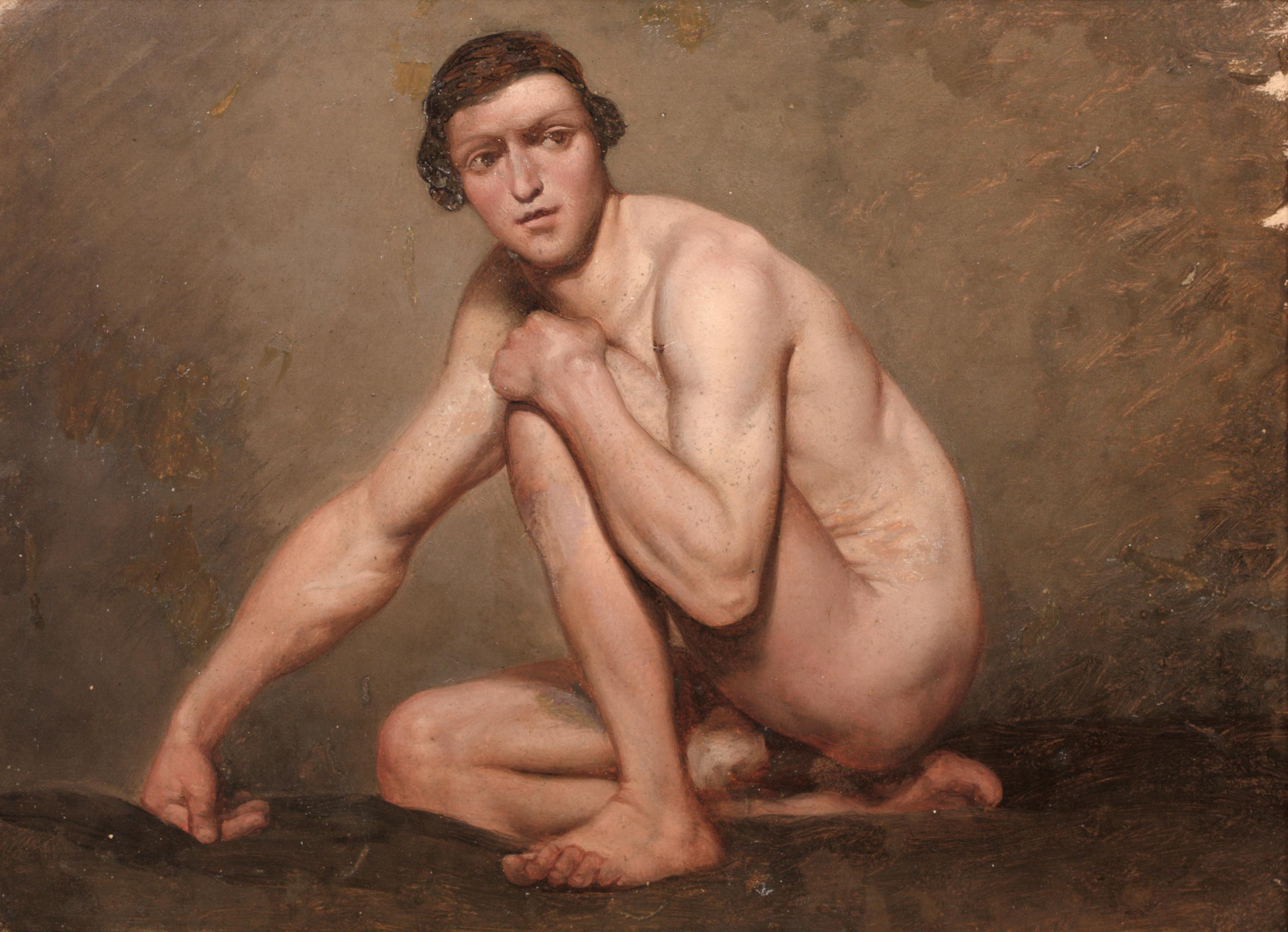 Porträt eines männlichen Aktes, 18. Jahrhundert Schule von Jacques-Louis David (1748-1825) (Braun), Portrait Painting, von Unknown