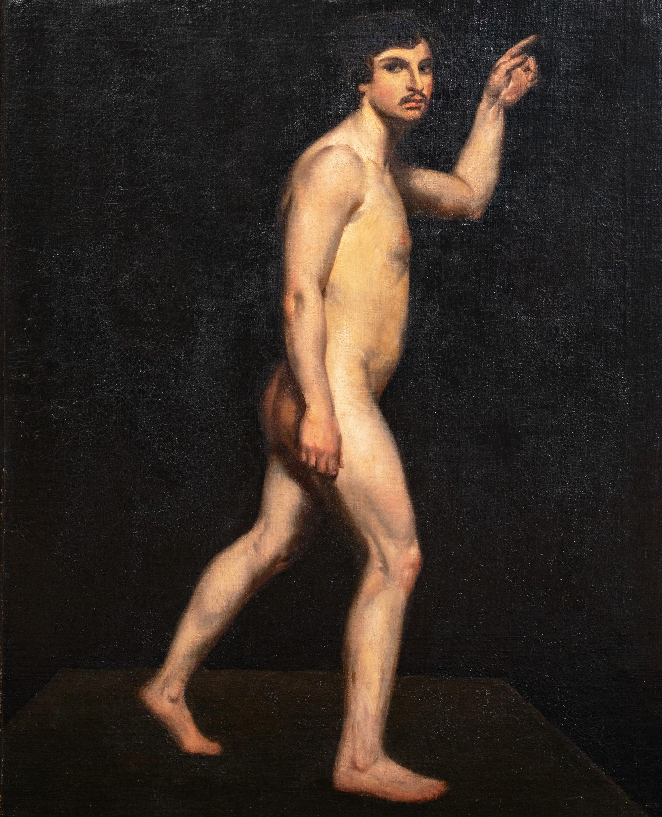 Portrait d'un homme nu, XIXe siècle - Noir Portrait Painting par Unknown