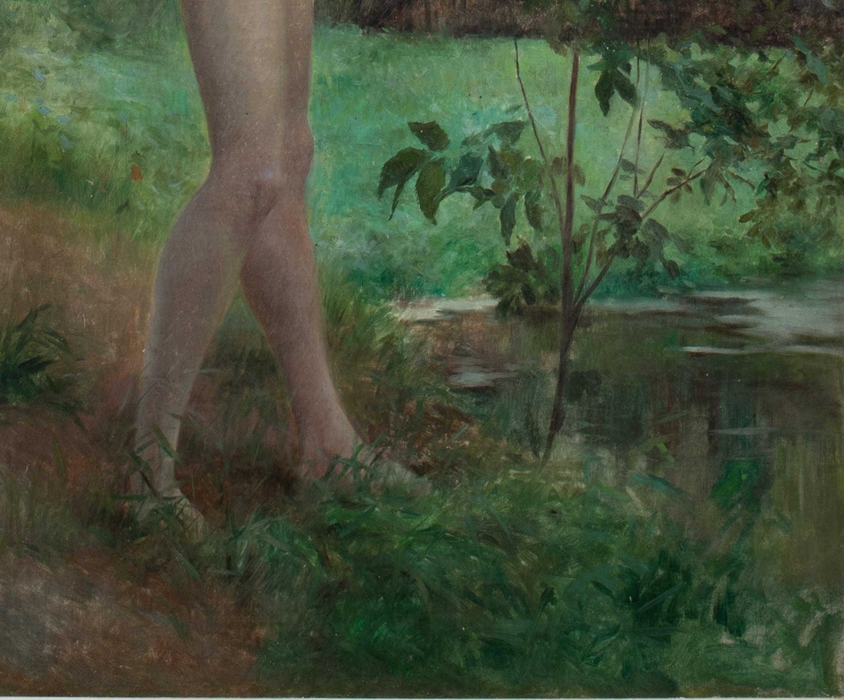Portrait Of A Nude Woman In A Garden, circa 1905 - Emanuel Phillips Fox  - Gray Portrait Painting by Unknown