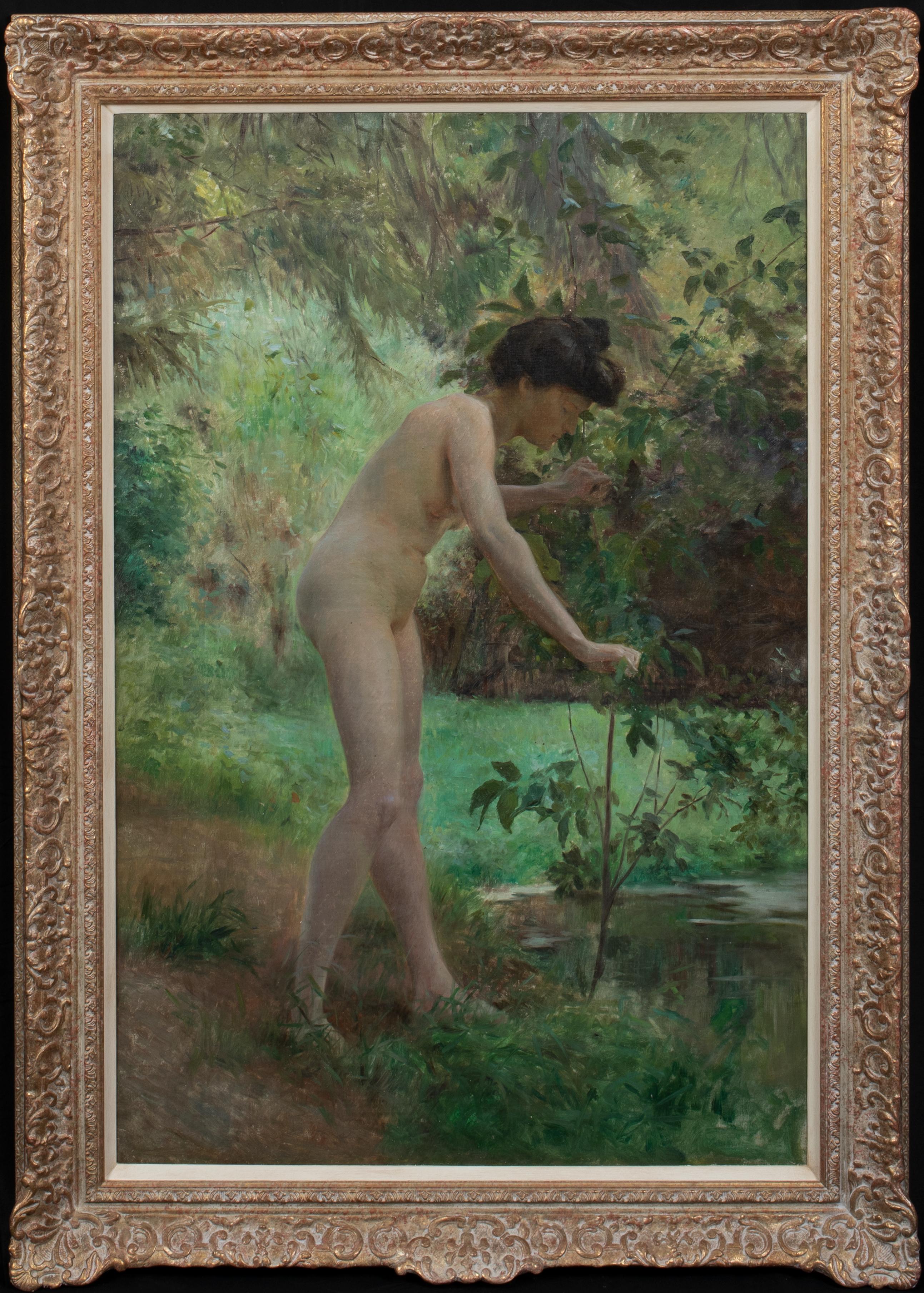 Portrait Of A Nude Woman In A Garden, circa 1905

Large Impressionist School  - circle of Emanuel Phillips FOX  - needs research

Large circa 1905 Impressionist garden scene of a nude woman, oil on canvas. Beautiful and early piece of Impressionist