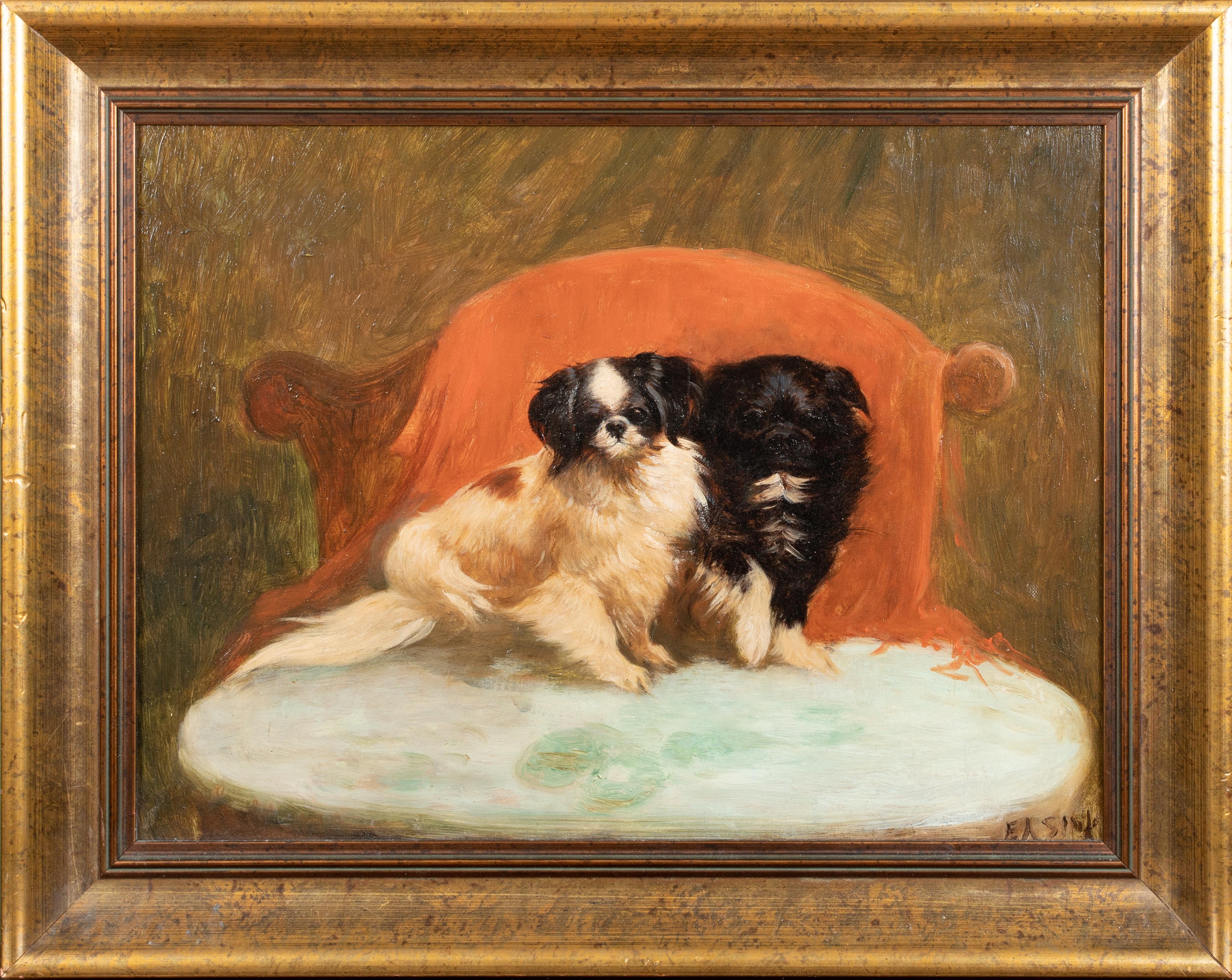 Unknown Portrait Painting – Porträt eines Pekinesen-Paares "Jip & Randolf", um 1900  Englisch S