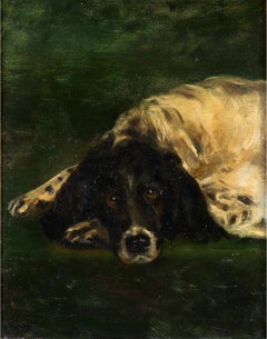 Portrait of a Pointer dog - 19th Century Oil on Canvas