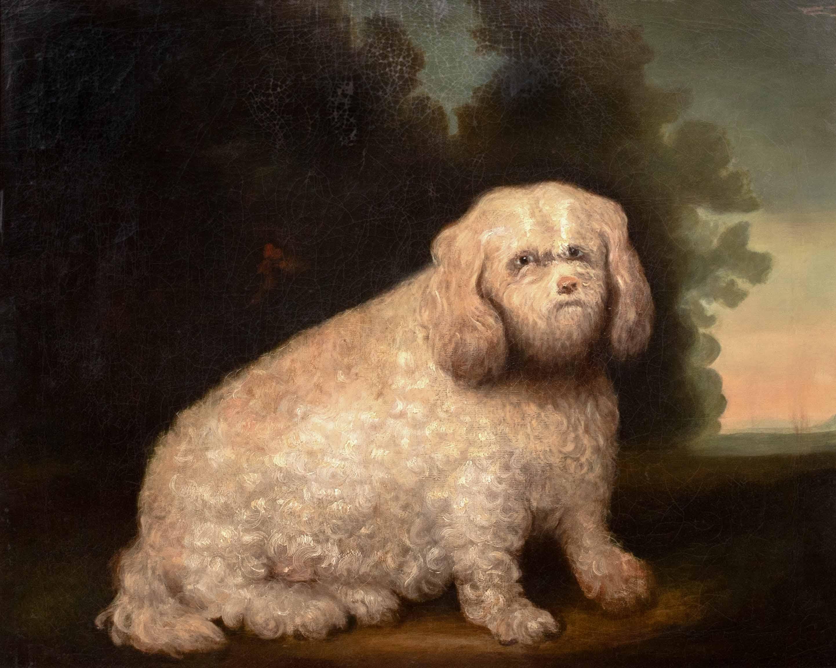 Portrait of a Poodle/Terrier Dog In A Landscape, 19th Century American School - Black Animal Painting by Unknown