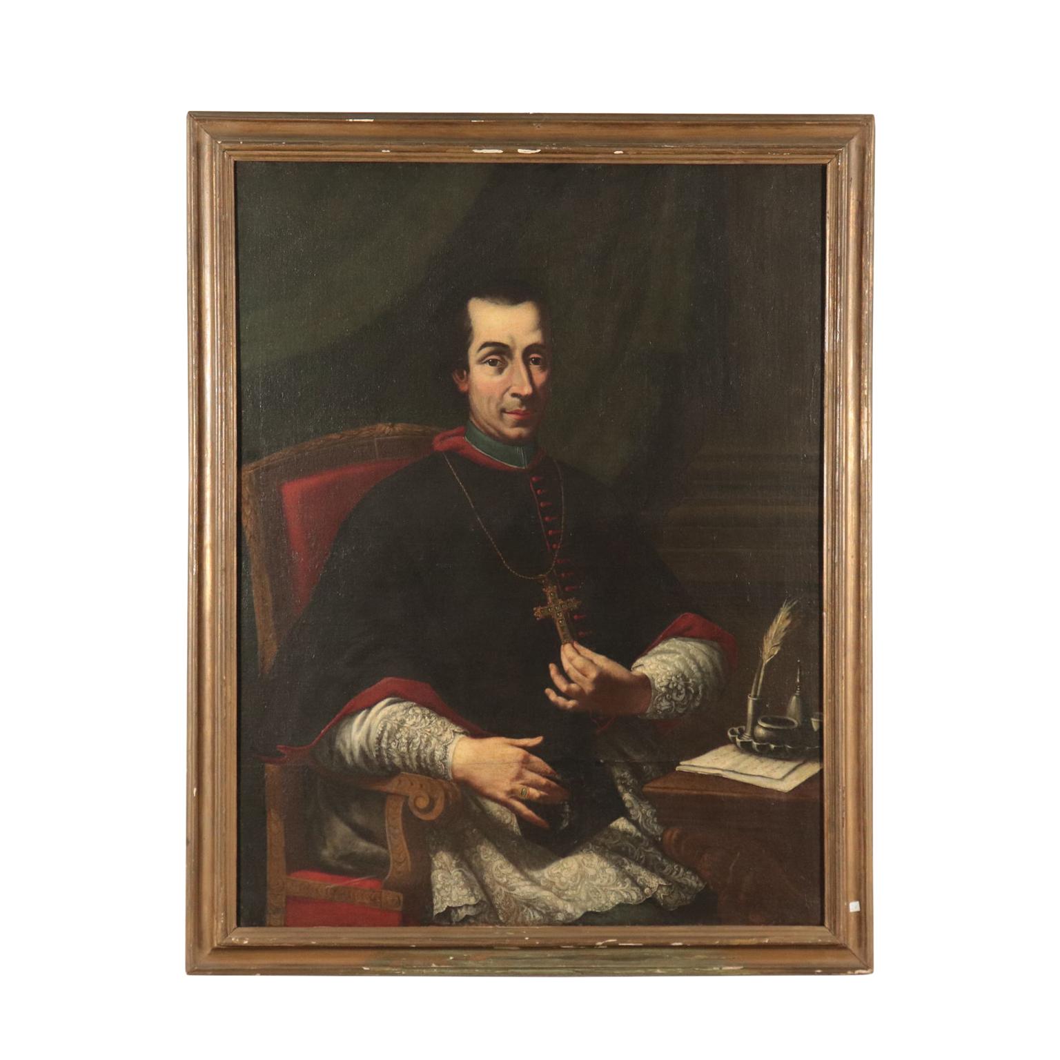 Unknown Portrait Painting - Portrait of a Prelate, Oil on Canvas, 18th Century