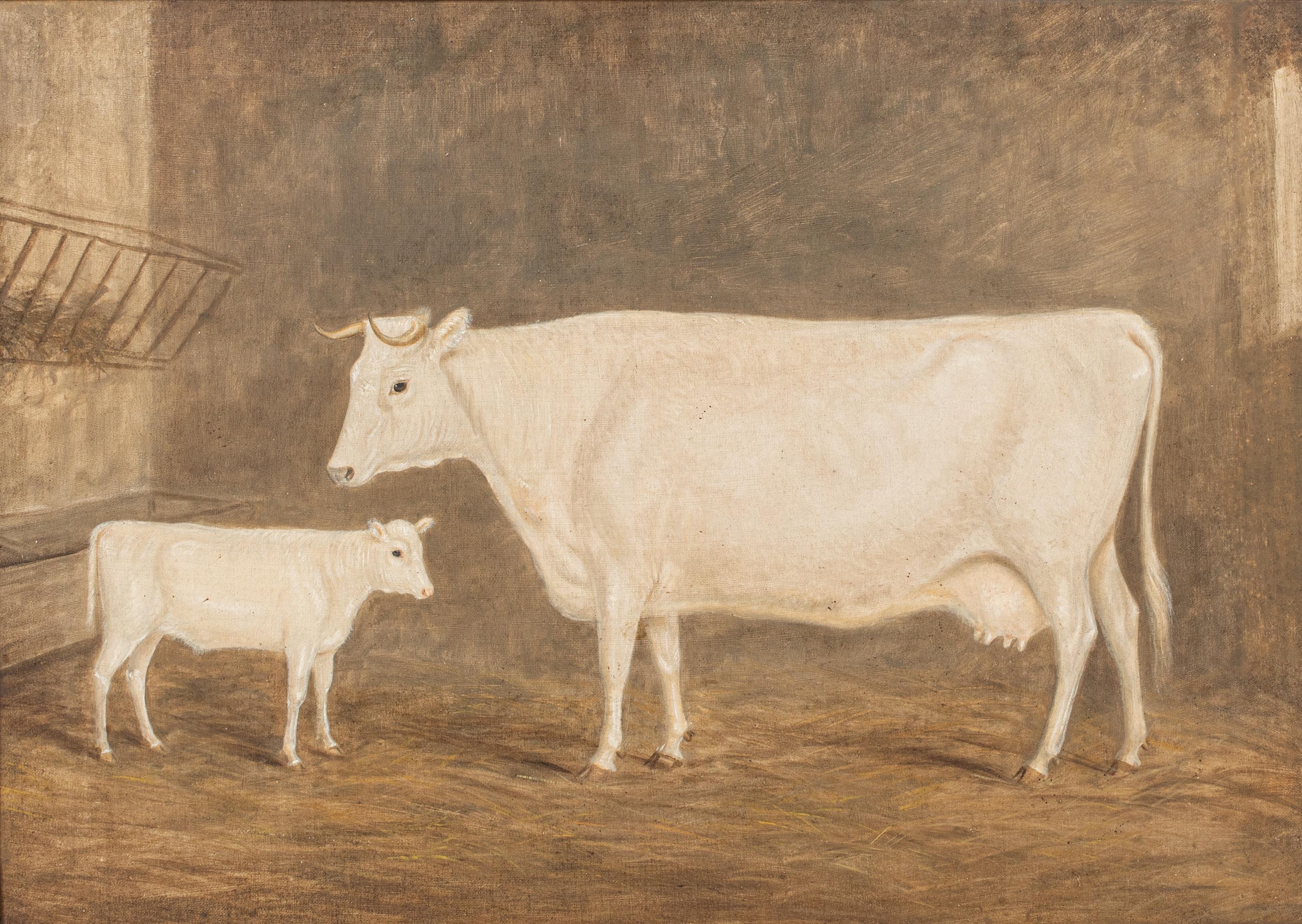 Portrait of A Prize Cow & Calf 19th Century

attributed to William Henry Davis (1783-1865)

Large 19th Century English portrait of a Prize Cow & Calf in a barn, oil on canvas attributed William Henry Davis. Excellent quality and condition early 19th