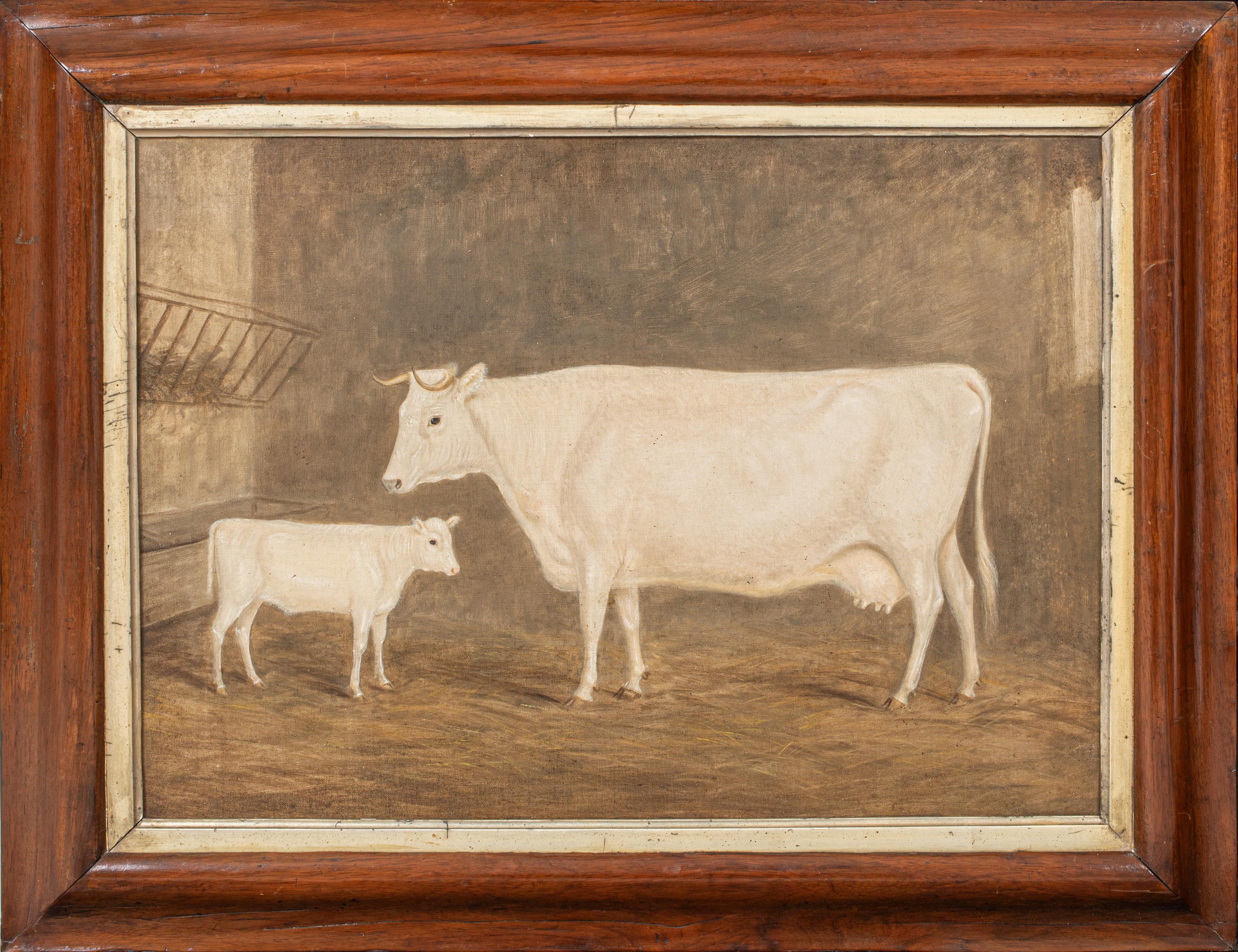 Landscape Painting Unknown - Portrait d'une vache et d'un veau de prix 19e siècle  - William Davie (1783-1865)
