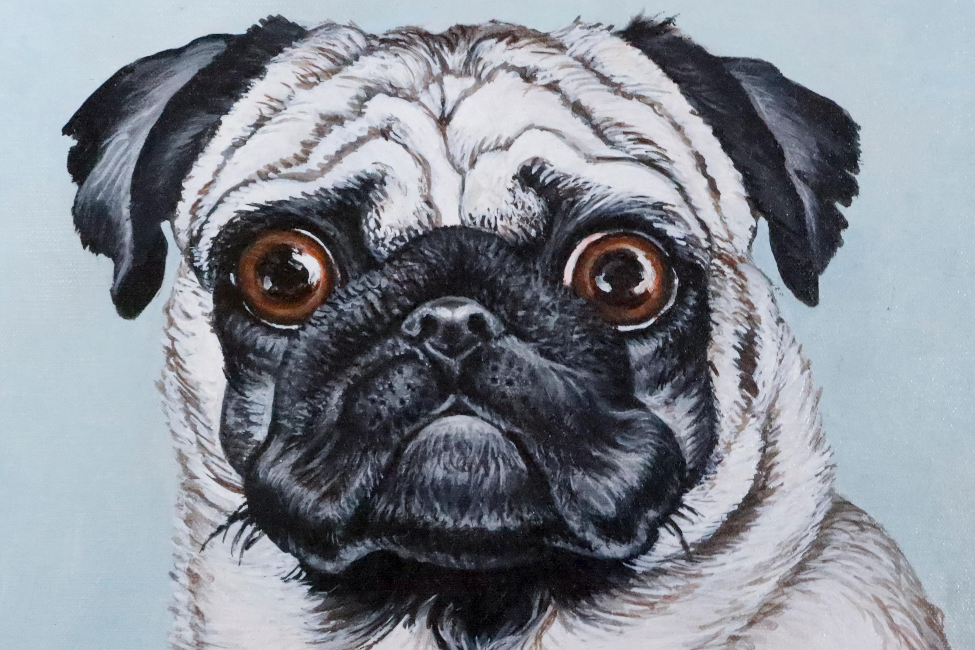 Portrait of a Pug  - Contemporary Painting by Unknown