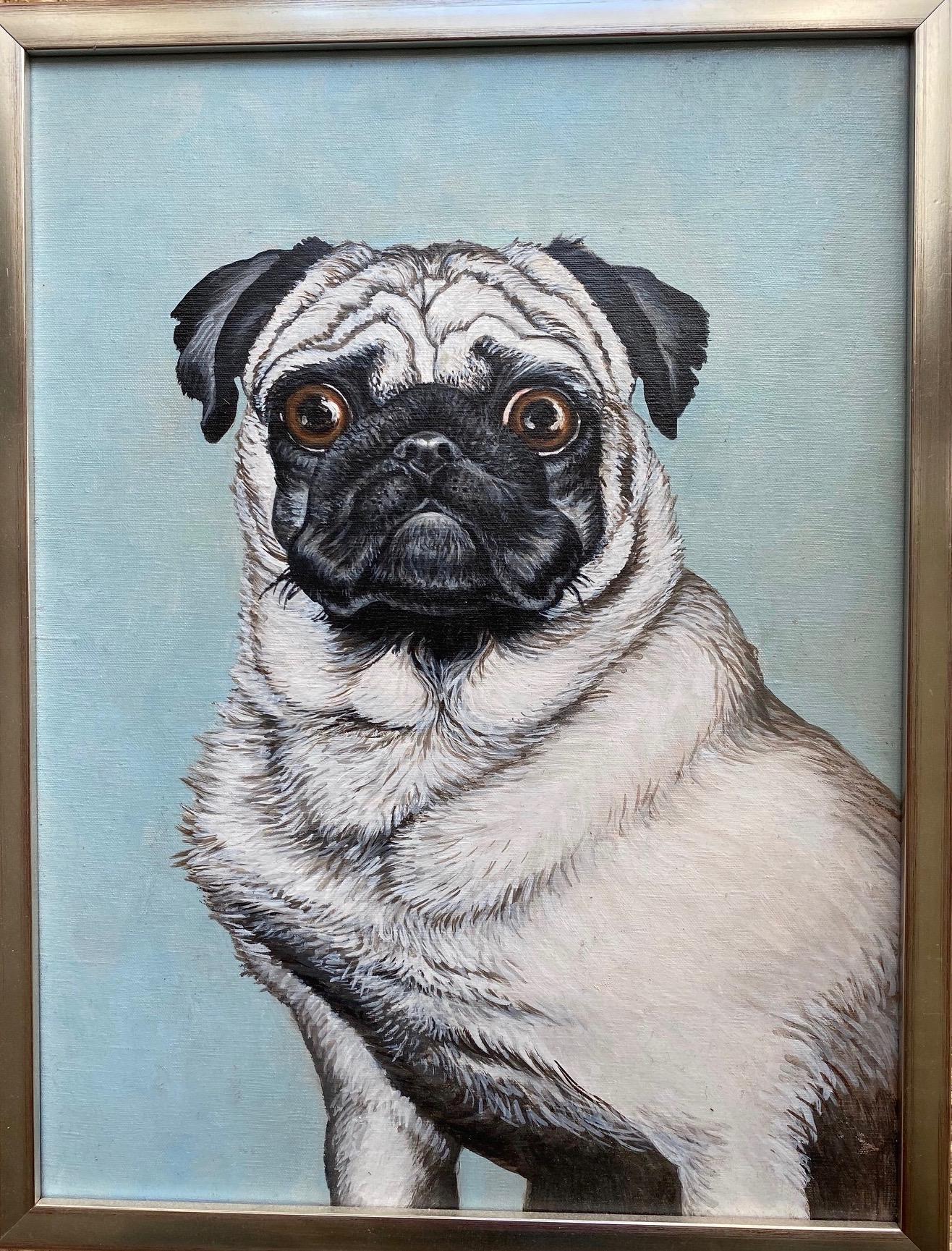 Porträt eines Pugs  (Grau), Animal Painting, von Unknown