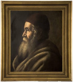 Antique Portrait of a Rabbi Early 20th C. Judaica Painting