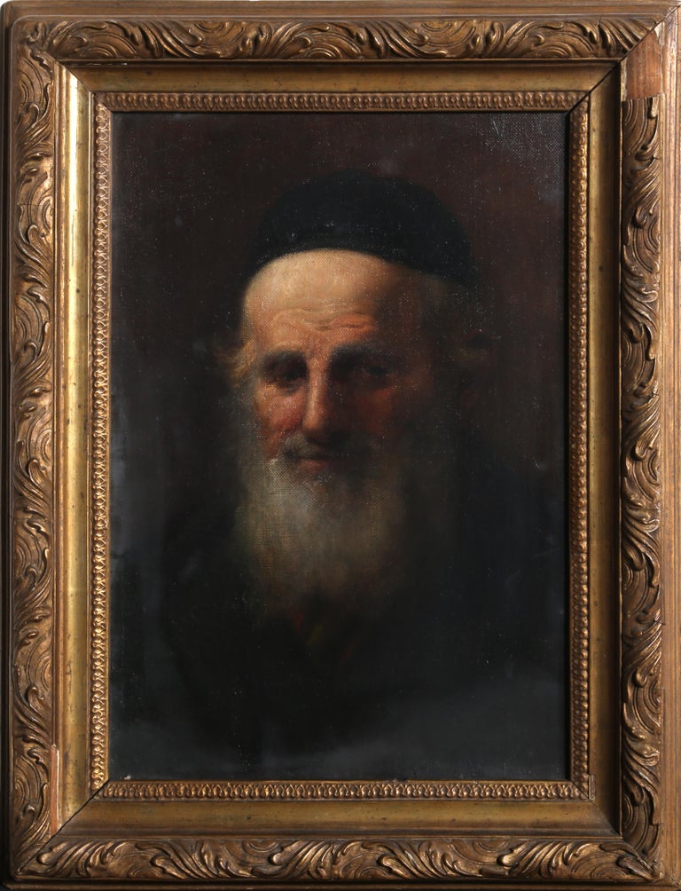 Unknown - Portrait of a Rabbi, Framed Judaica Oil Painting For Sale at