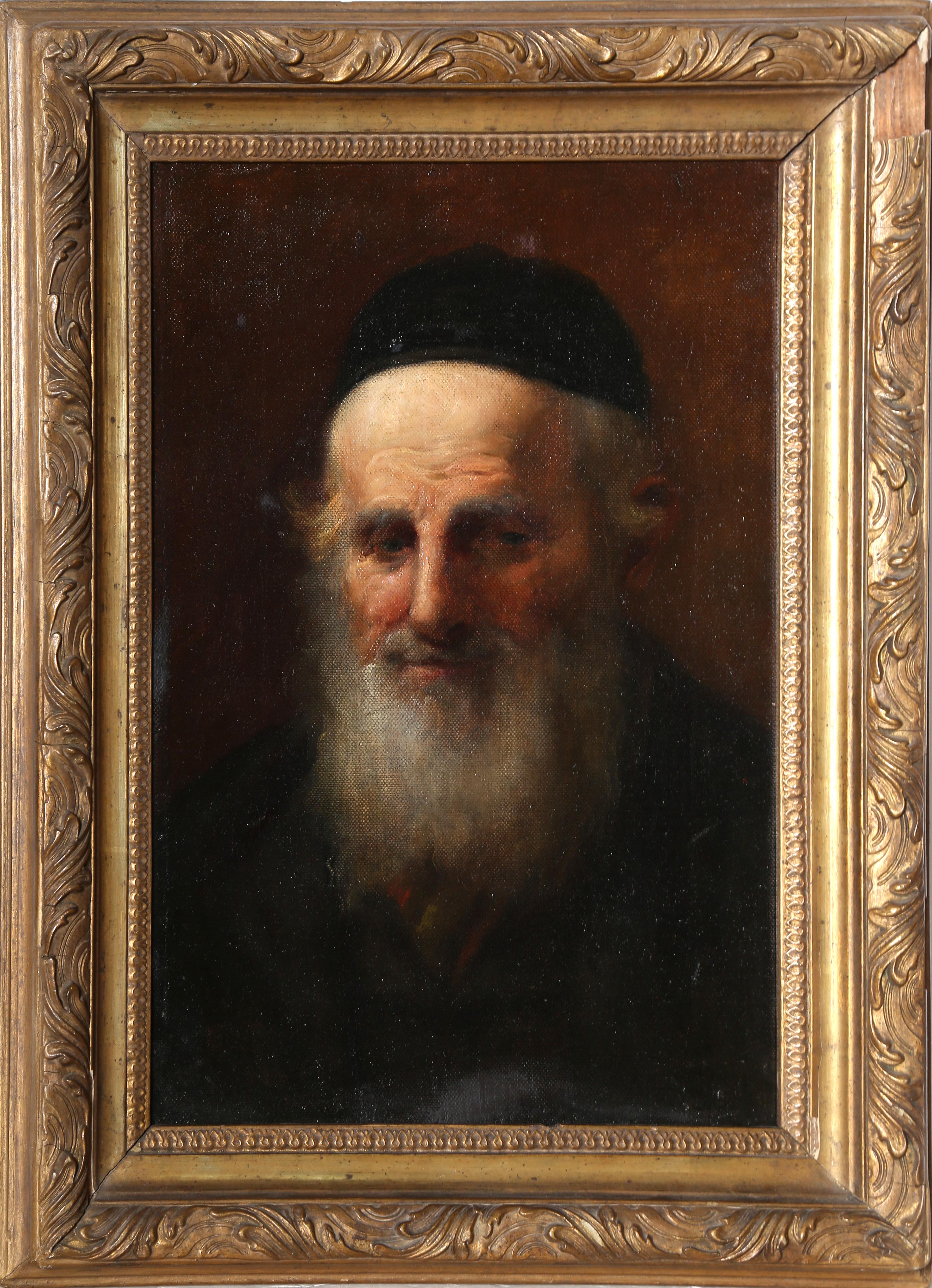 Unknown Portrait Painting - Portrait of a Rabbi, Framed Judaica Oil Painting