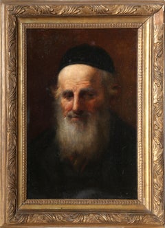 Antique Portrait of a Rabbi, Framed Judaica Oil Painting