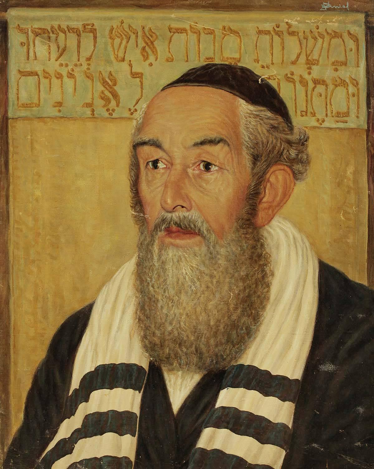 Unknown Portrait Painting - Portrait of a Rabbi, Judaica Oil Painting, Purim