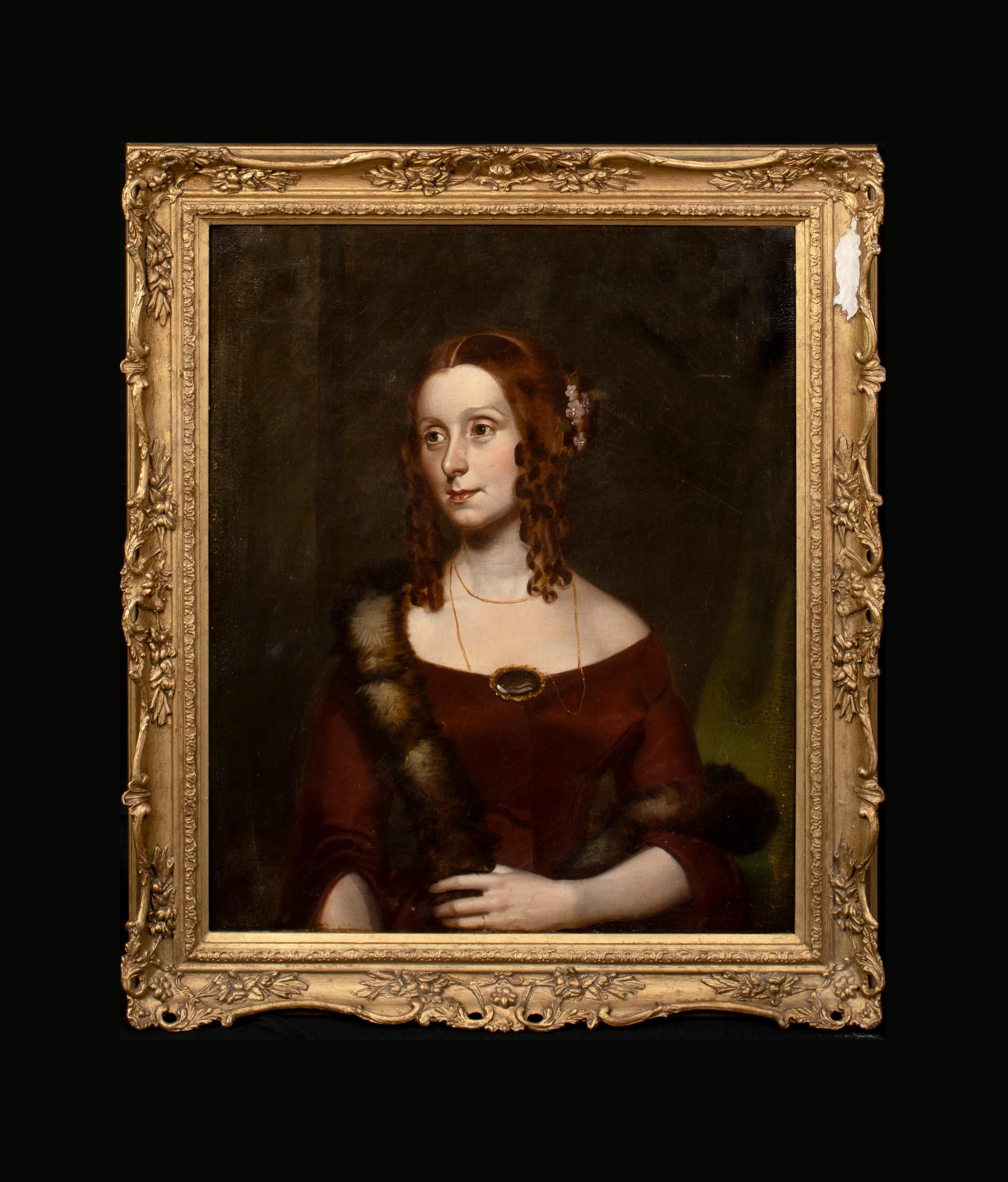 Portrait Of A Red Haired Girl With Ringlets, 19th Century  - Painting by Unknown
