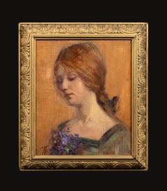 Portrait Of A Red Haired Holding Flowers, circa 1900