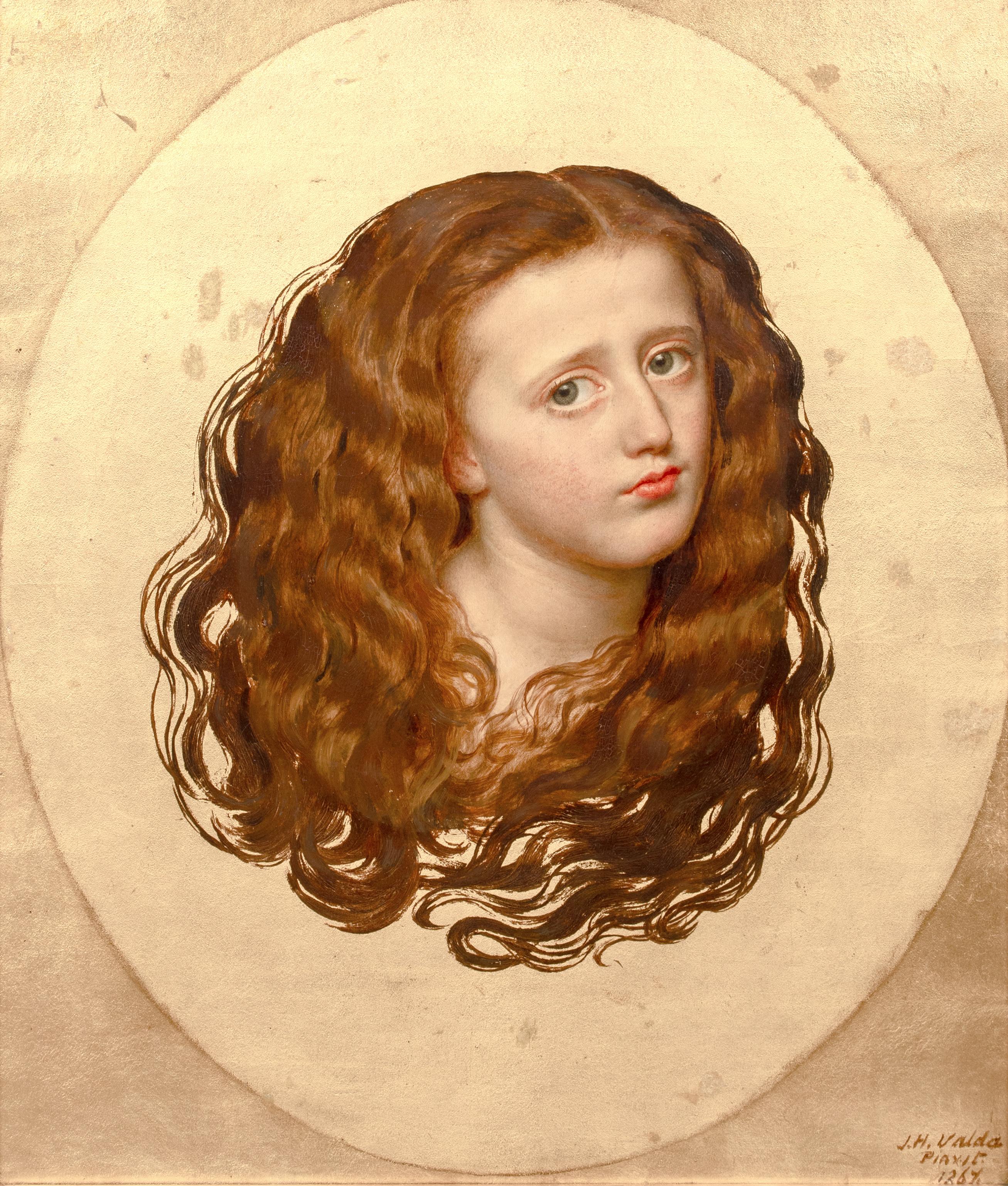 Portrait of a Redhaired Girl, dated 1867  by JOHN HARRIS VALDA Senior (1835-1881 - Beige Portrait Painting by Unknown