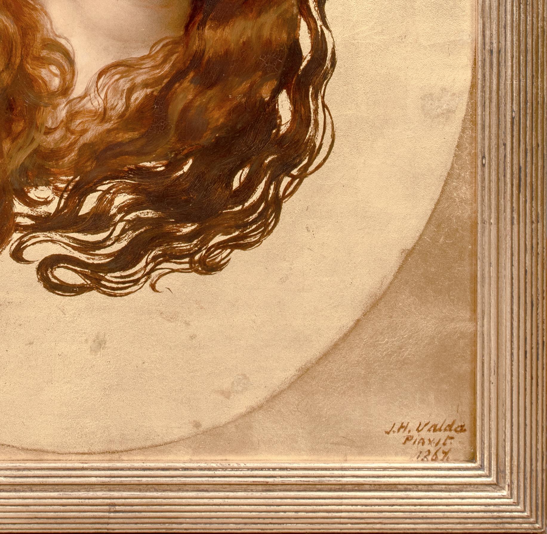 Portrait of a Redhaired Girl, dated 1867

by JOHN HARRIS VALDA Senior (1835-1881)

Large 19th Century Pre-Raphaelite portrait of a young redhaired girl, oil and gold leaf on canvas by Joh Harris Valde snr. Excellent quality and condition portrait of