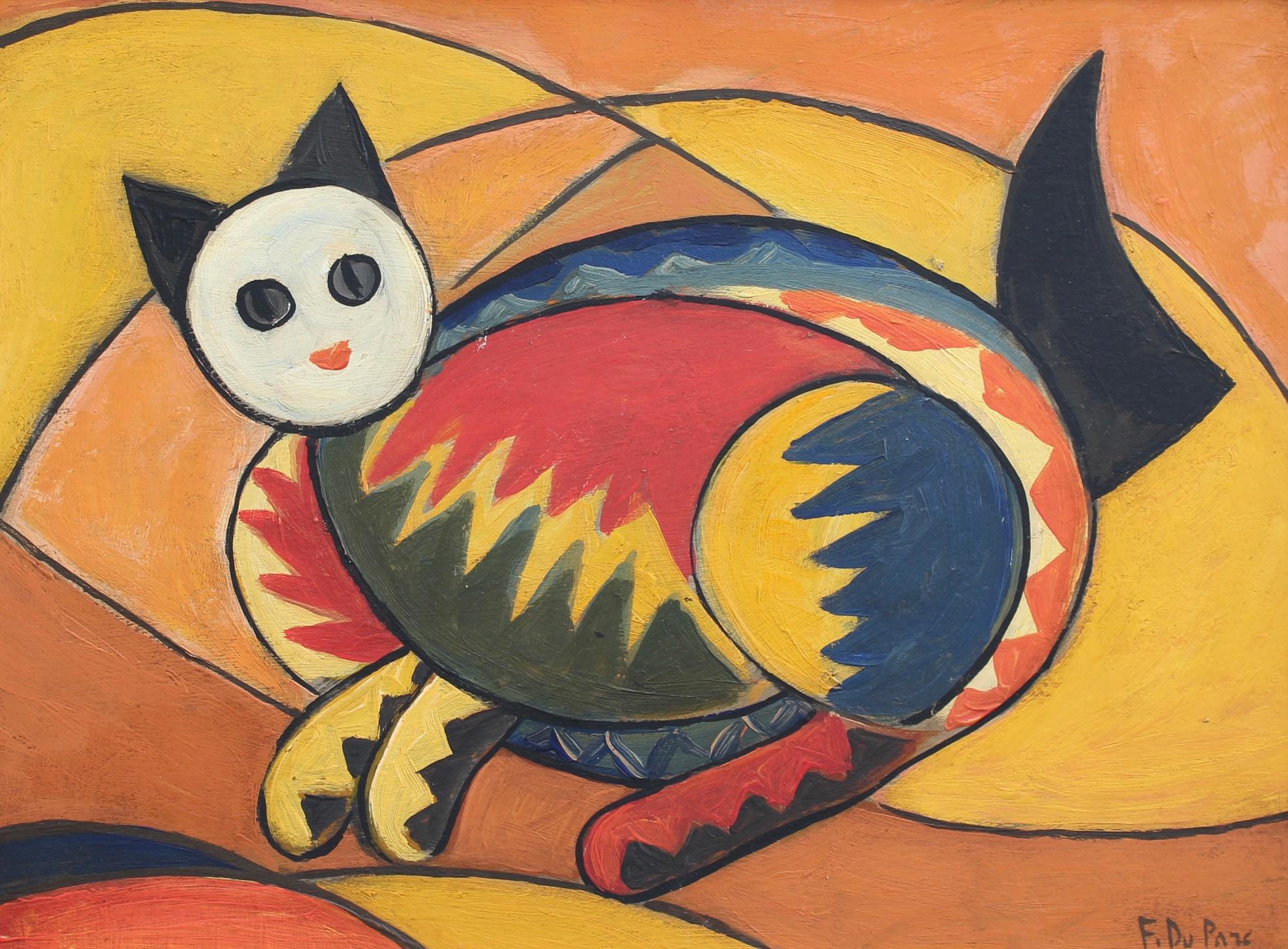 Unknown Abstract Painting – „Porträt einer sich wiederholenden Katze“, Berliner Schule