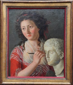Portrait of a Sculptress at Work - Italian 18thC Old Master art oil painting