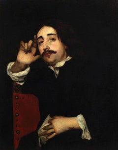 Retrato de hombre sentado , pintura al óleo sobre lienzo del siglo XIX