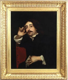 Retrato de hombre sentado , pintura al óleo sobre lienzo del siglo XIX