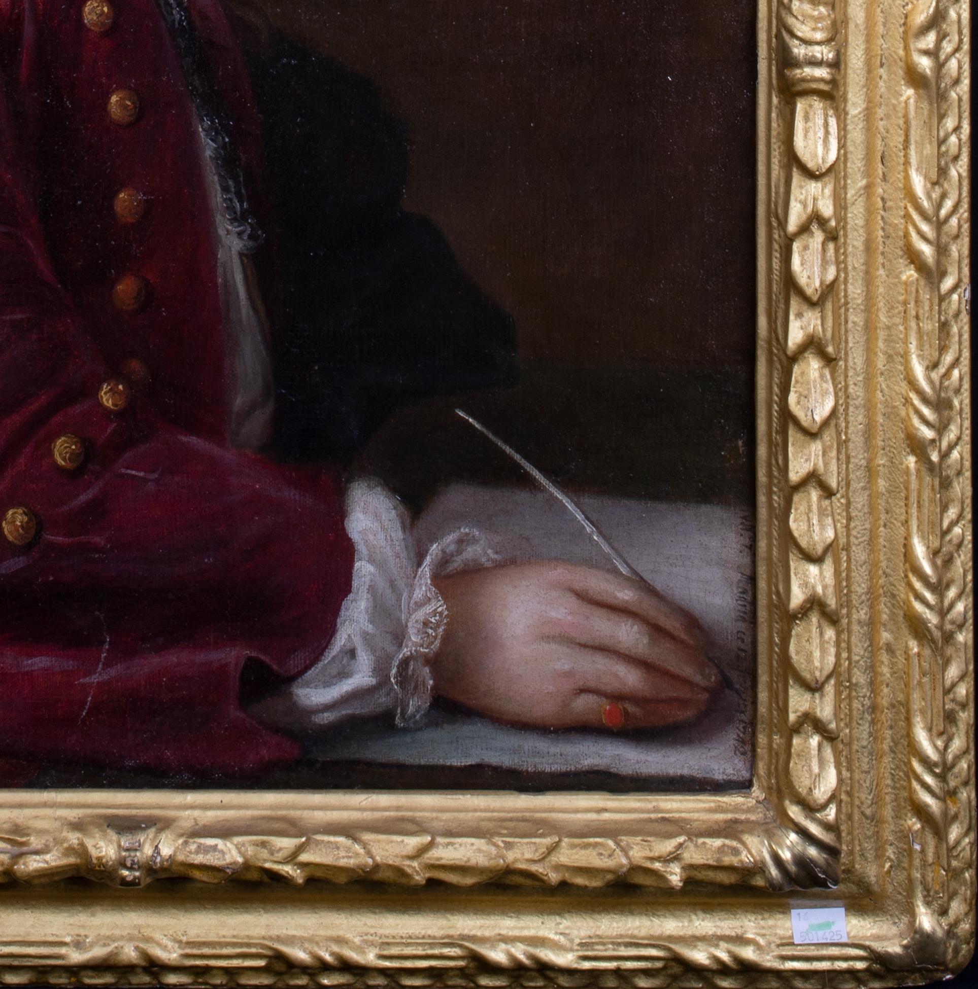 Porträt eines spanischen Markgrafen, 18. Jahrhundert 

wird Louis-Michel VAN LOO (1707-1771) zugeschrieben

Großes europäisches Porträt eines spanischen Marquees / Adligen in einem Büro beim Unterzeichnen eines Dokuments, Öl auf Leinwand,