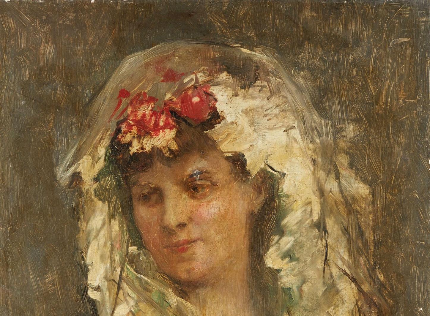 Portrait d'une femme espagnole, habillée en maja, Espagne, vers 1890-1910 - Painting de Unknown