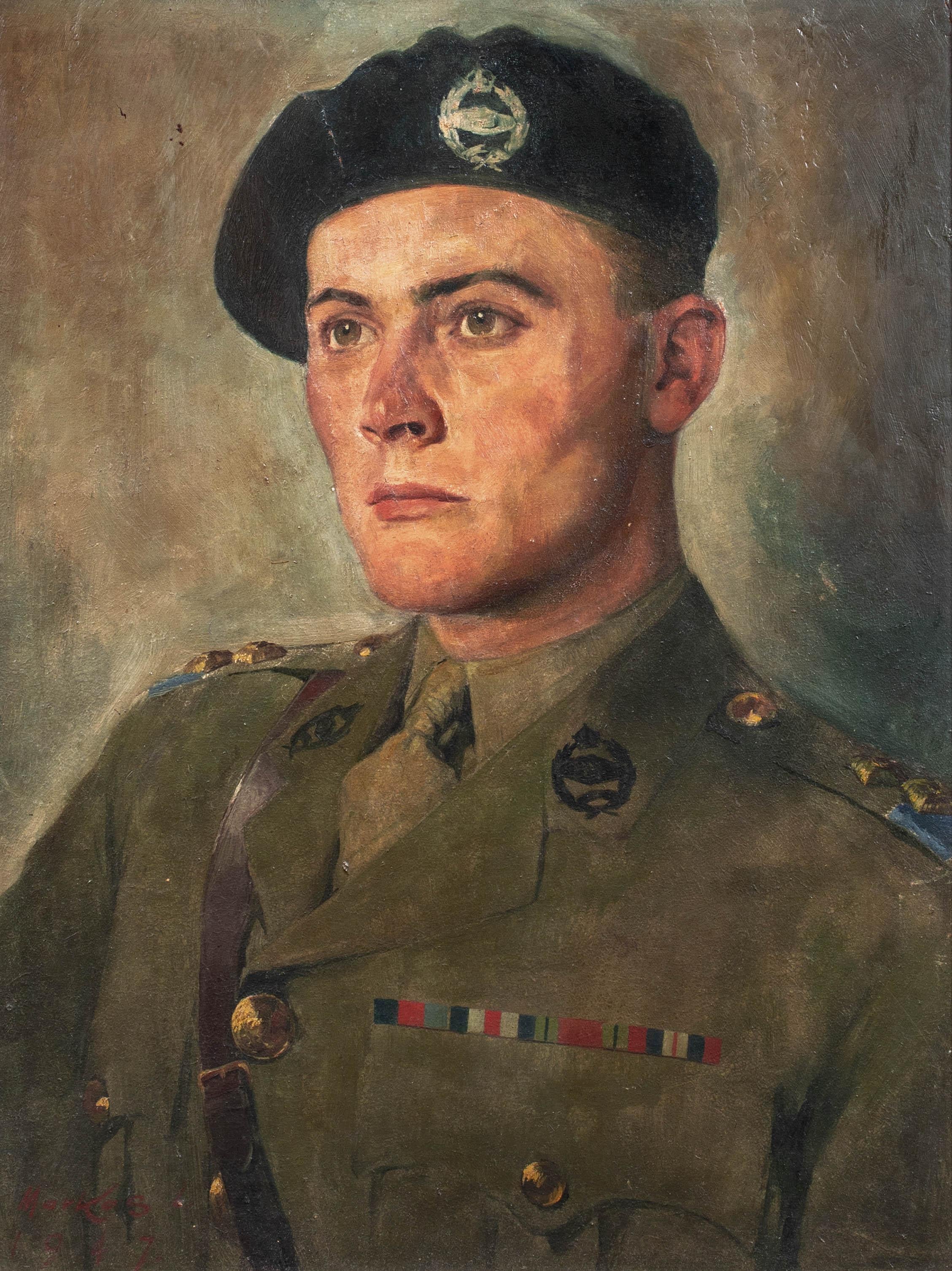 Portrait of A Tank Officer, circa 1940

WW2 - British School

circa 1940 British School portrait of a WW2 Tank regiment Lieutenant, oil on board, signed Markos. Good quality and condition rare portrait of an officer from the regiment, framed. Would