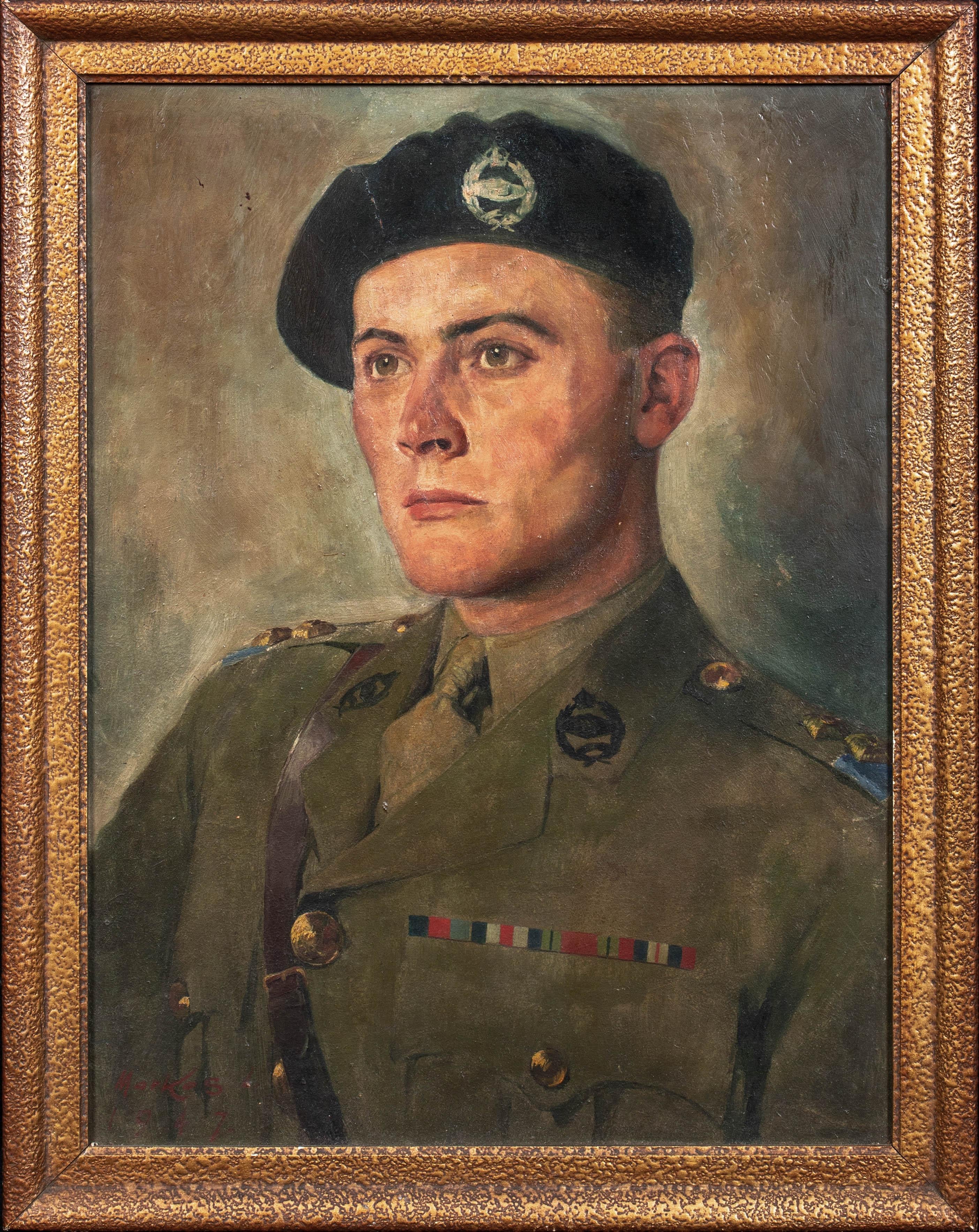 Unknown Portrait Painting - Portrait of A Tank Officer, circa 1940