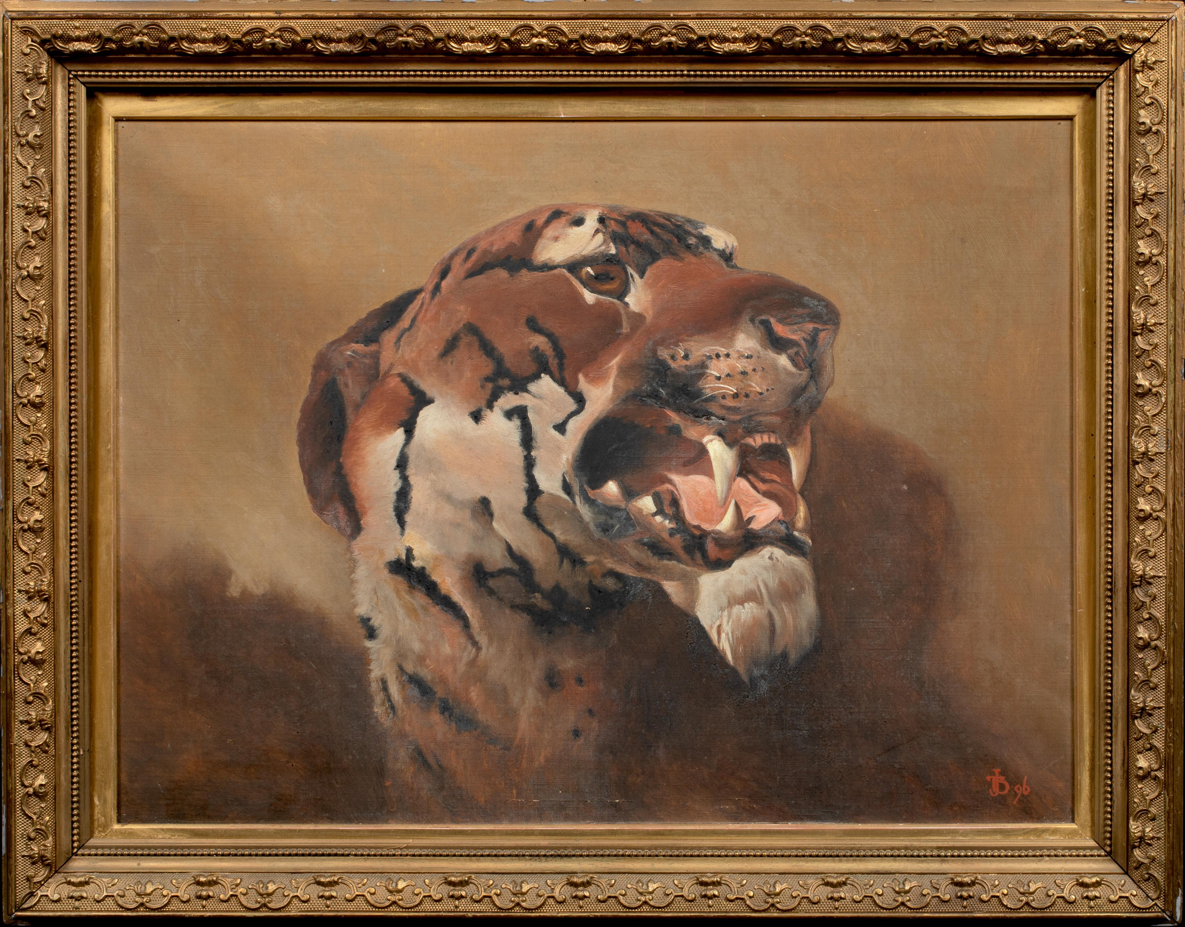 Portrait of a Tiger, 19th century  signed J T B, dated 1896 - Painting by Unknown