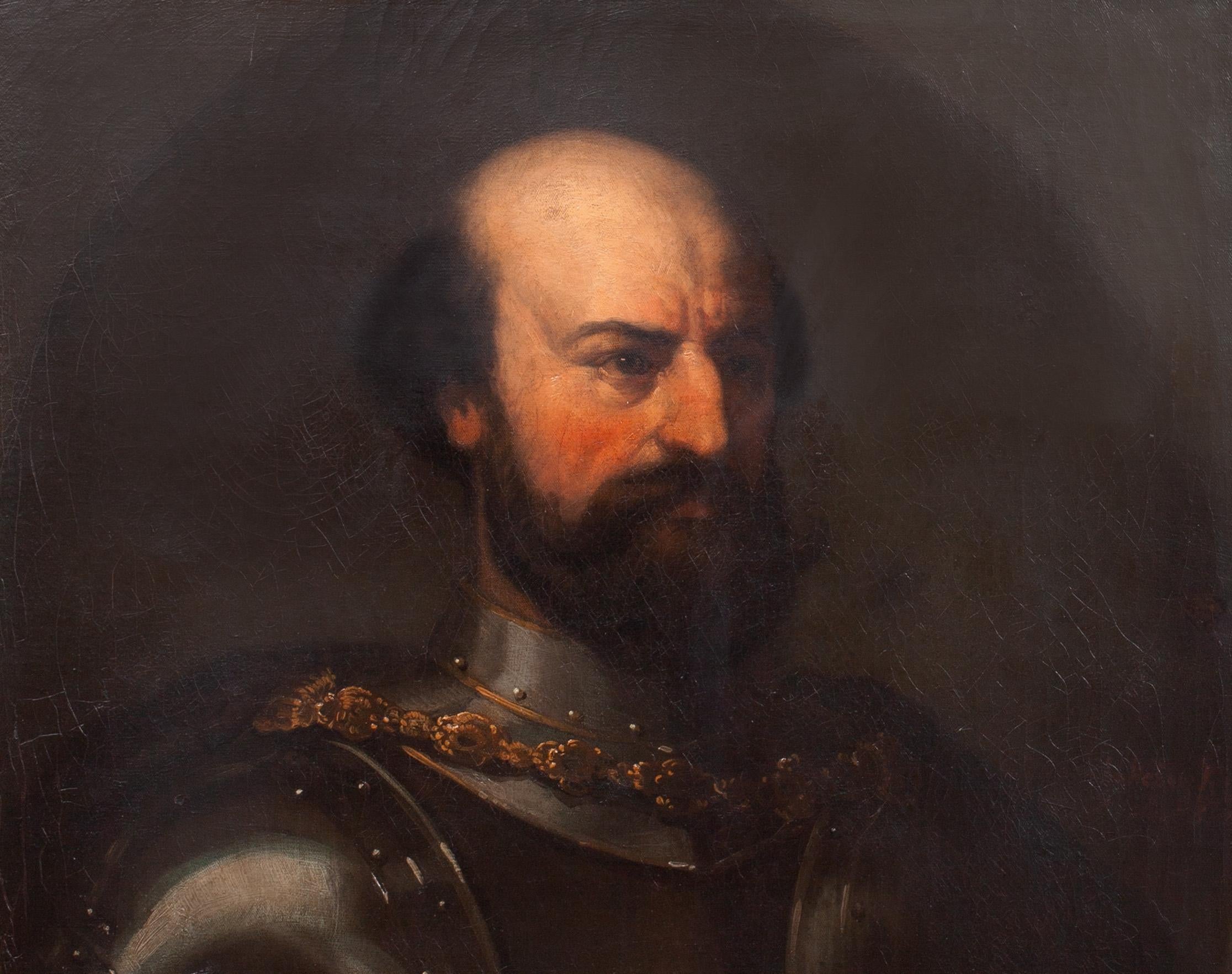 Portrait Of A Venetian Commander In Armour, 16th Century, TITIAN - Black Portrait Painting by Unknown