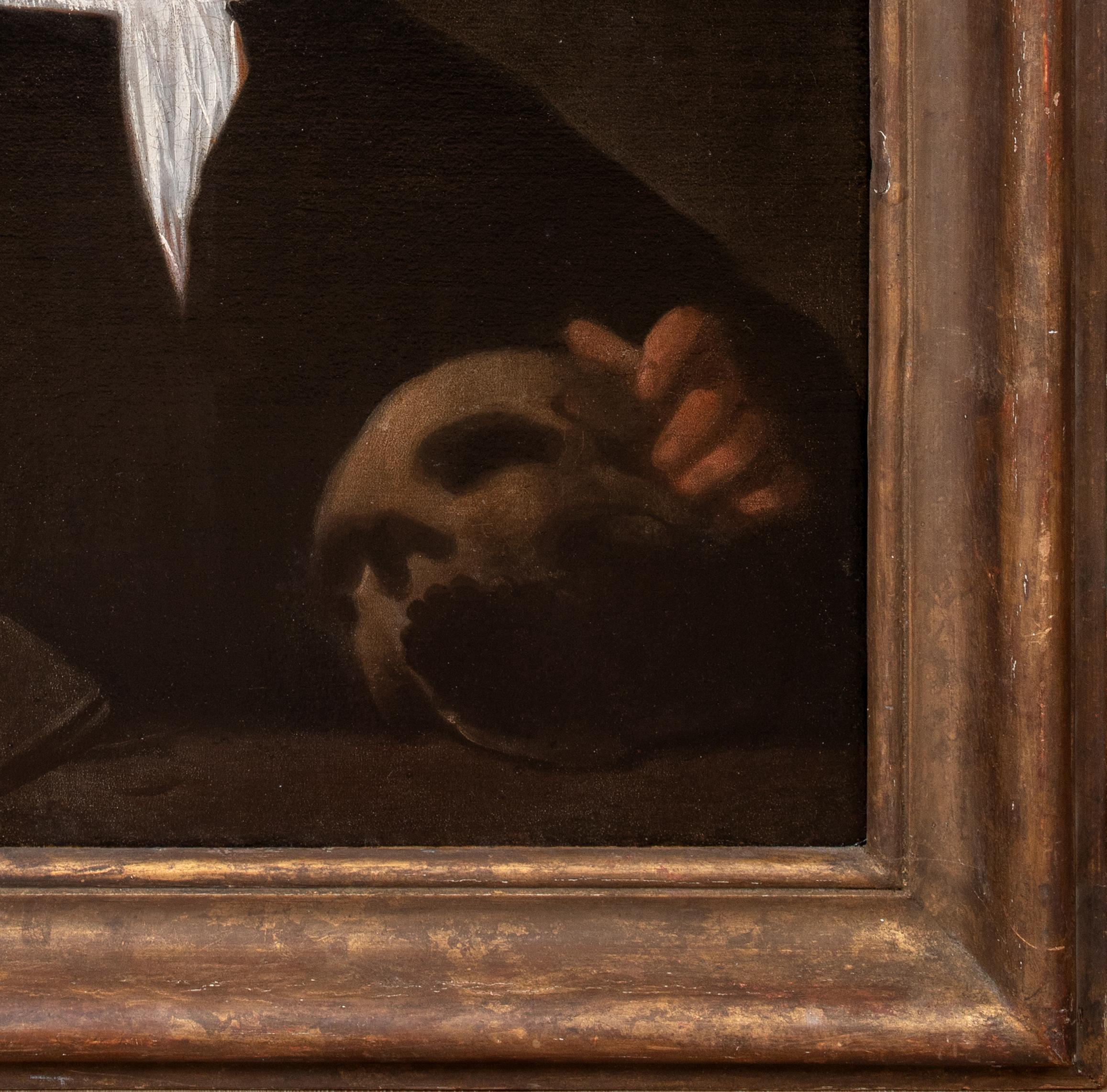 Ritratto di mercante veneziano con denaro e teschio, XVI secolo

Venetian School

Grande ritratto di un mercante veneziano di scuola italiana del XVI secolo in possesso di banconote e di un teschio, olio su tela. Ritratto a mezza figura di un