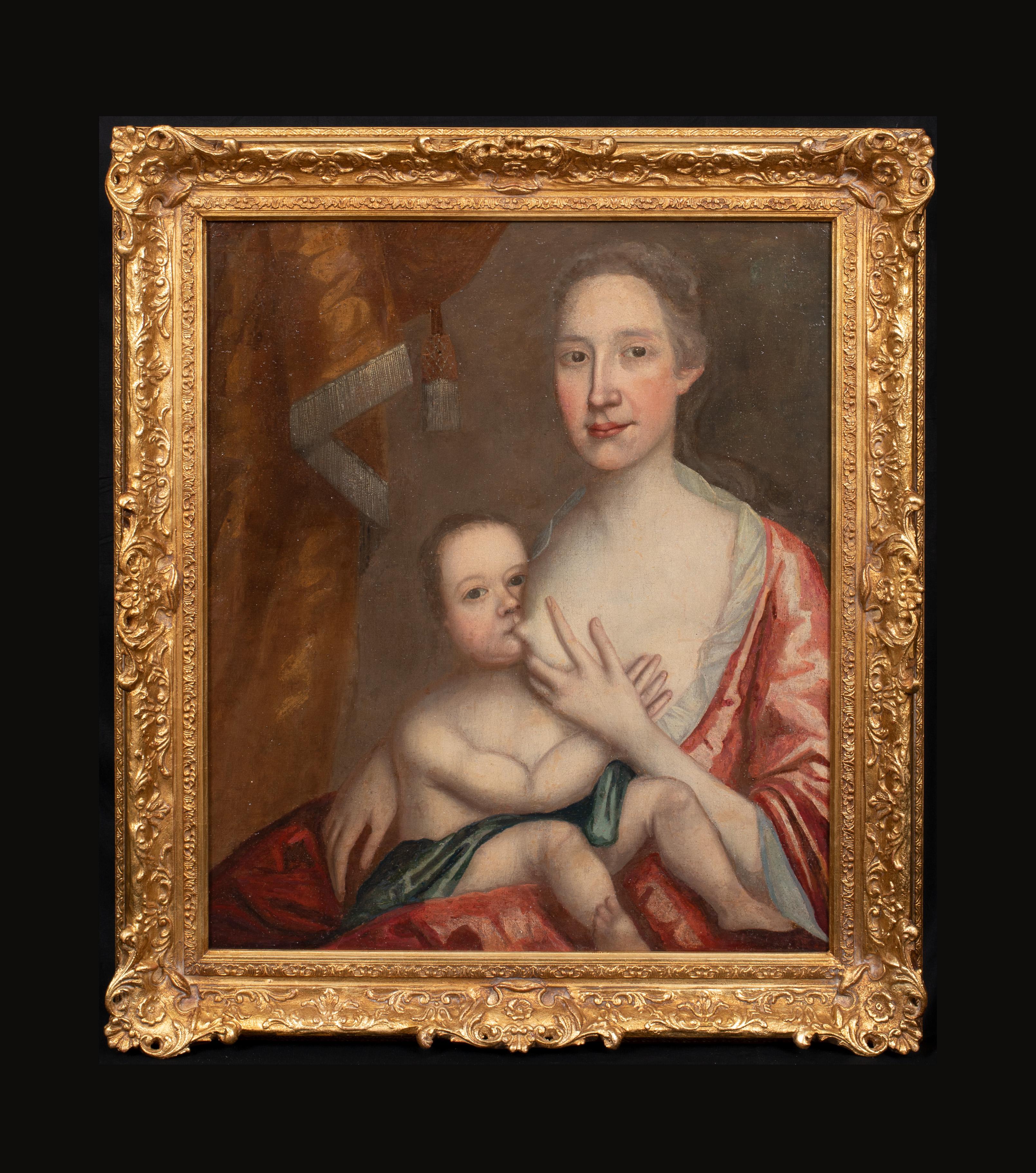 Portrait Of A Wet Nurse & Baby, 17th Century  - Painting by Unknown