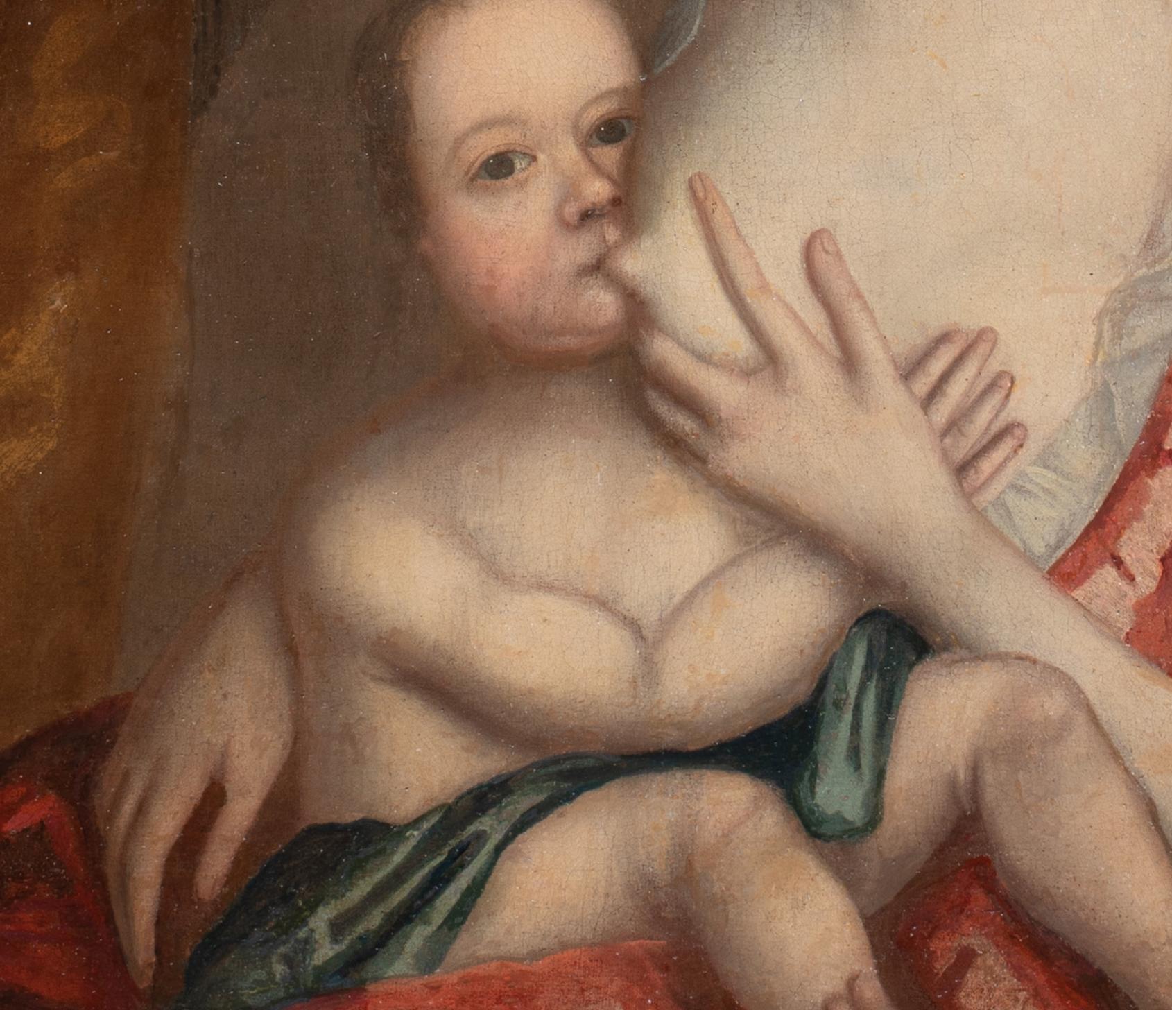 Portrait Of A Wet Nurse & Baby, 17th Century  - Brown Portrait Painting by Unknown