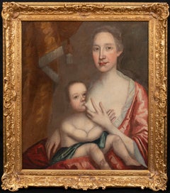 Antique Portrait Of A Wet Nurse & Baby, 17th Century 