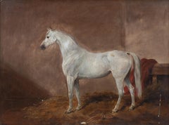 Portrait d'un cheval blanc dans une boîte, 19ème siècle