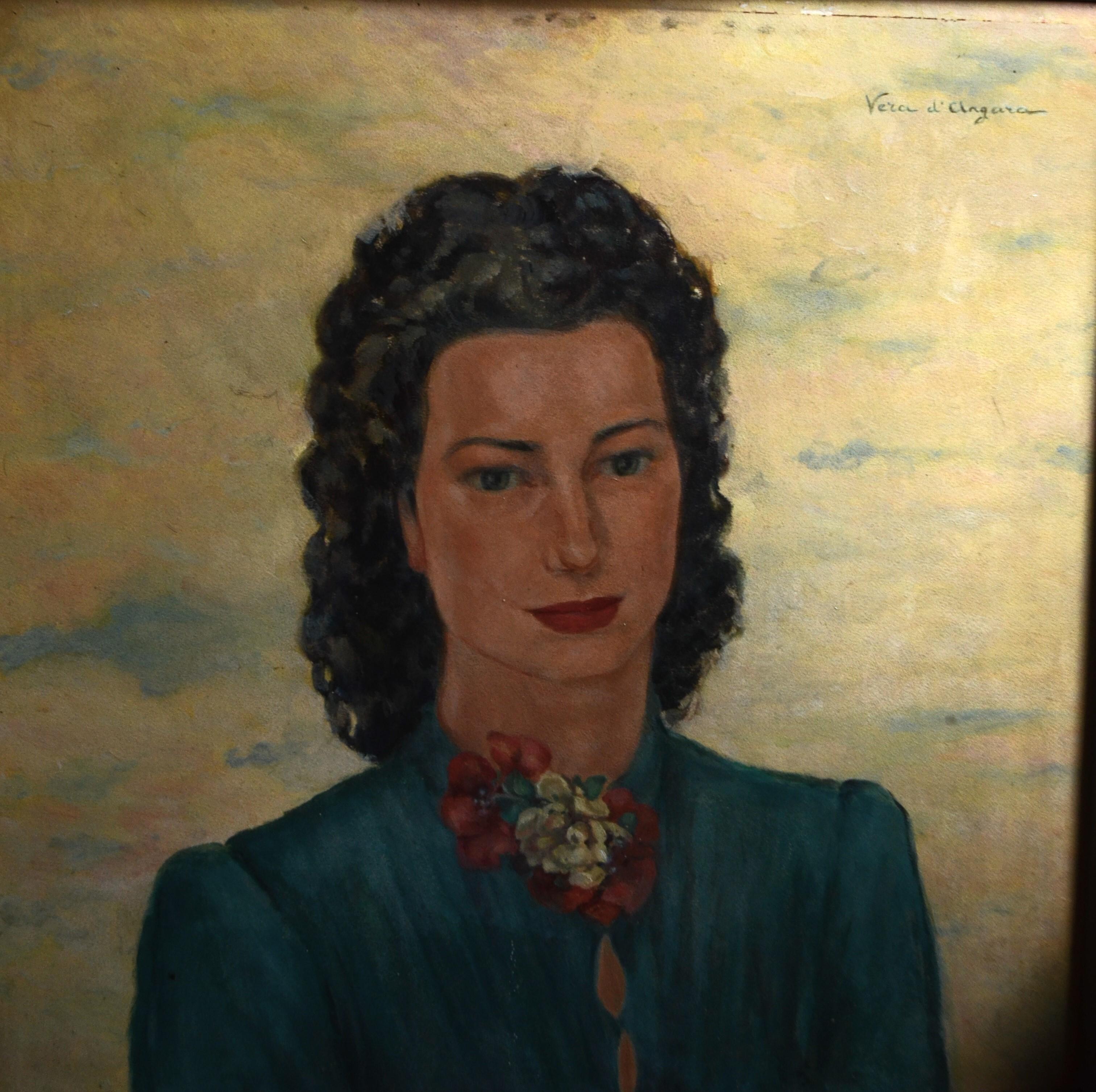 Portrait of a Woman, 1940s-50s. Signed Vera d’Angara, Italian-Russian actress For Sale 7